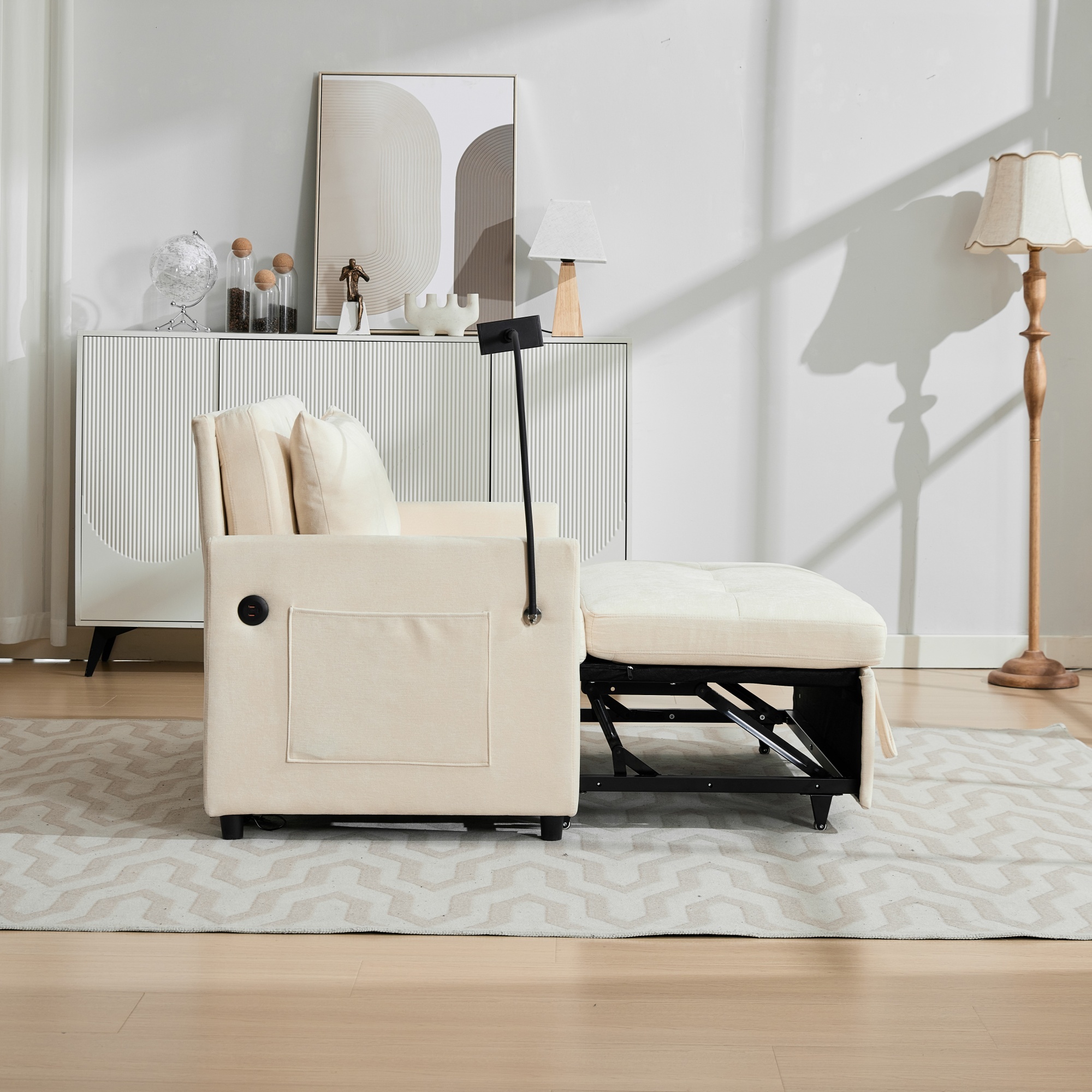 Fauteuil convertible en lin brossé avec port USB e - image 4