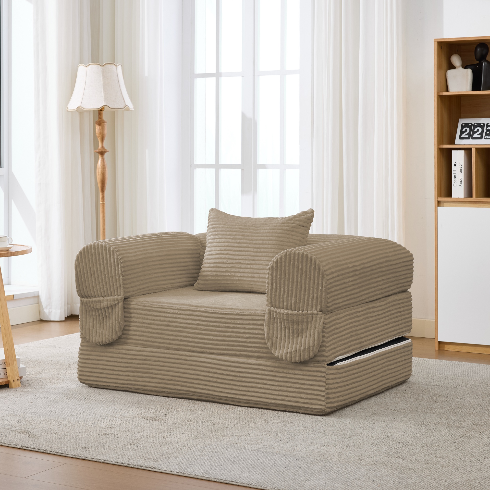 Canapé-lit individuel en cord convertible marron - vue 2