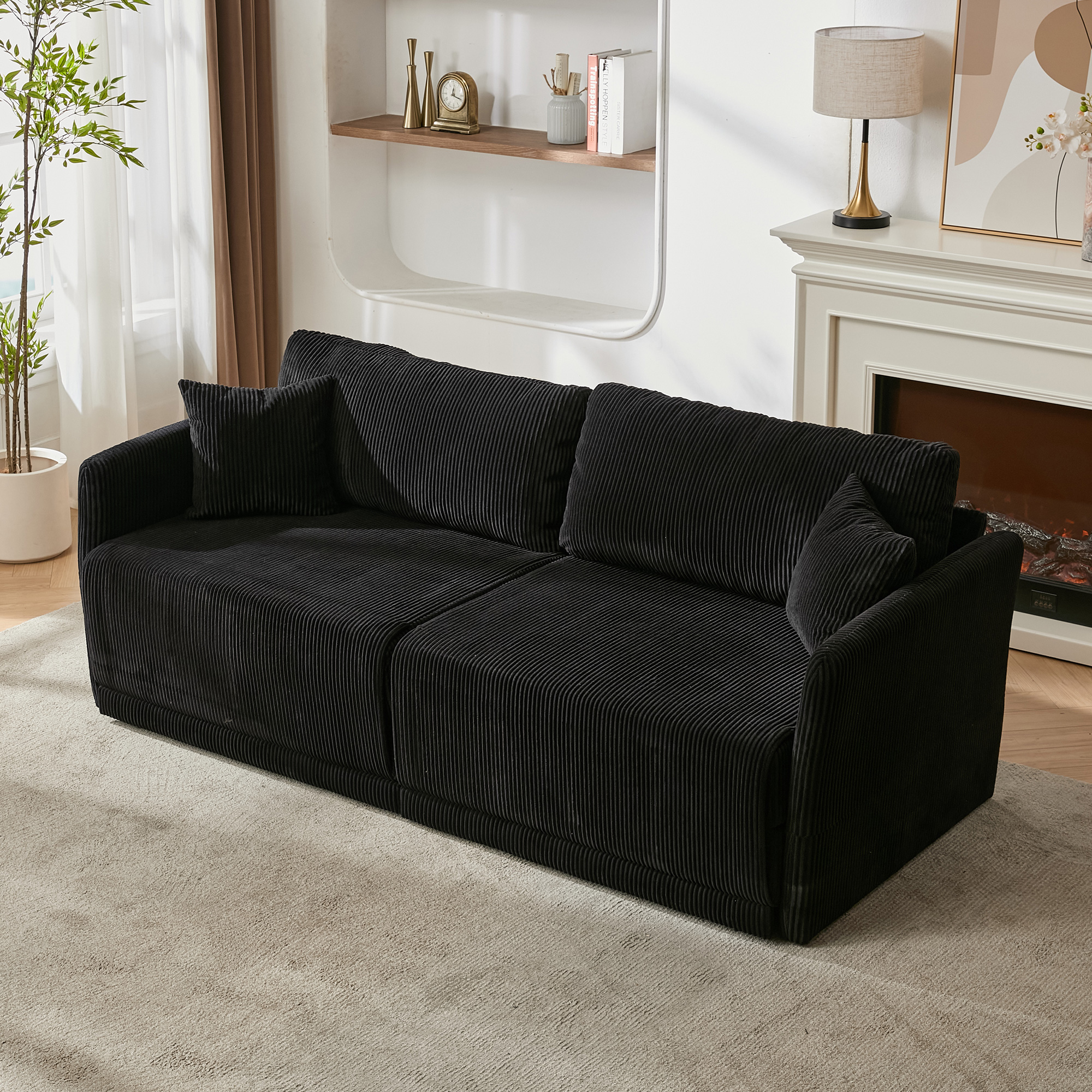 Canapé-lit 2 places convertible 182x88x84 cm en tissu rembourré Noir - vue principale 1