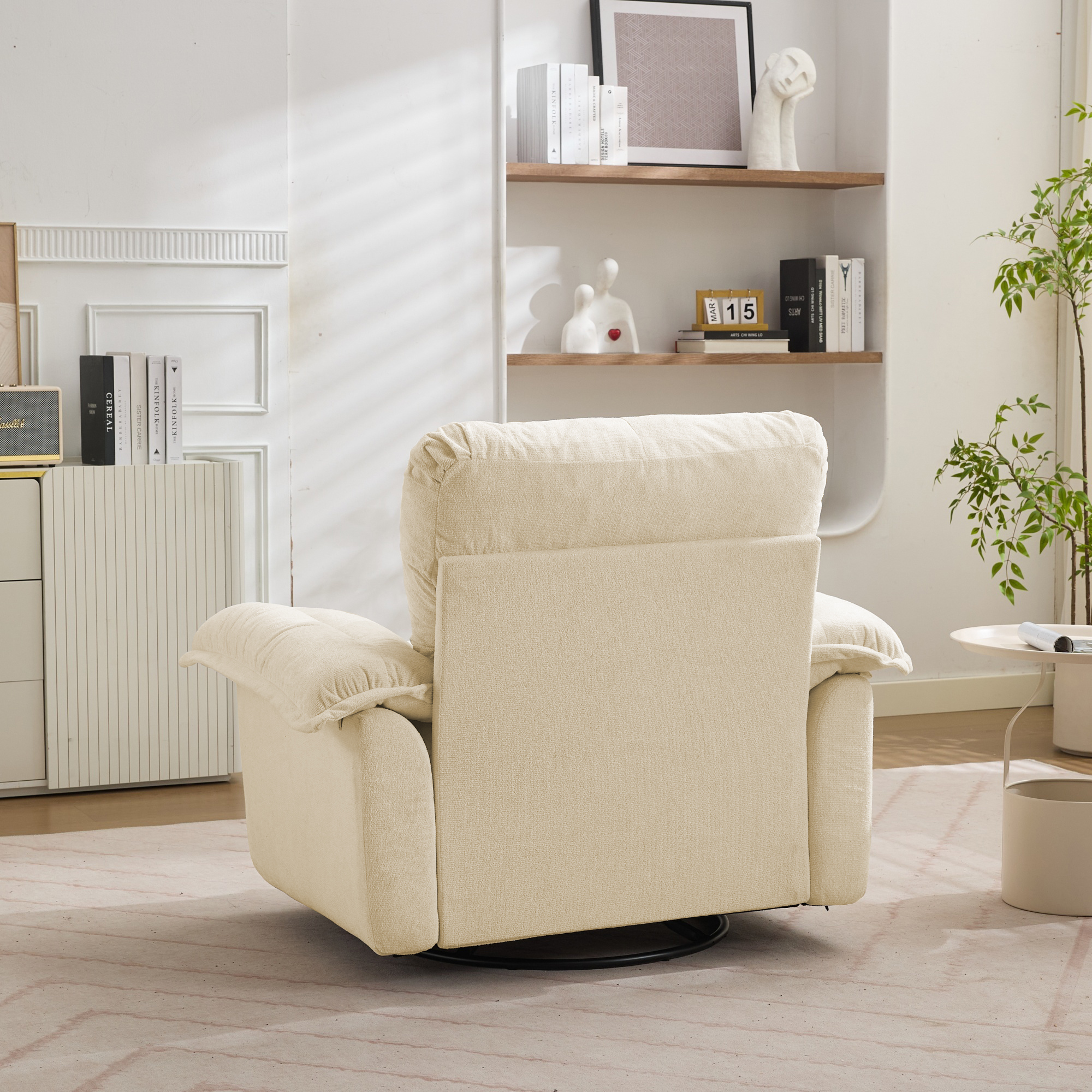 Fauteuil rotatif 360° en chenille beige oversize - vue 3