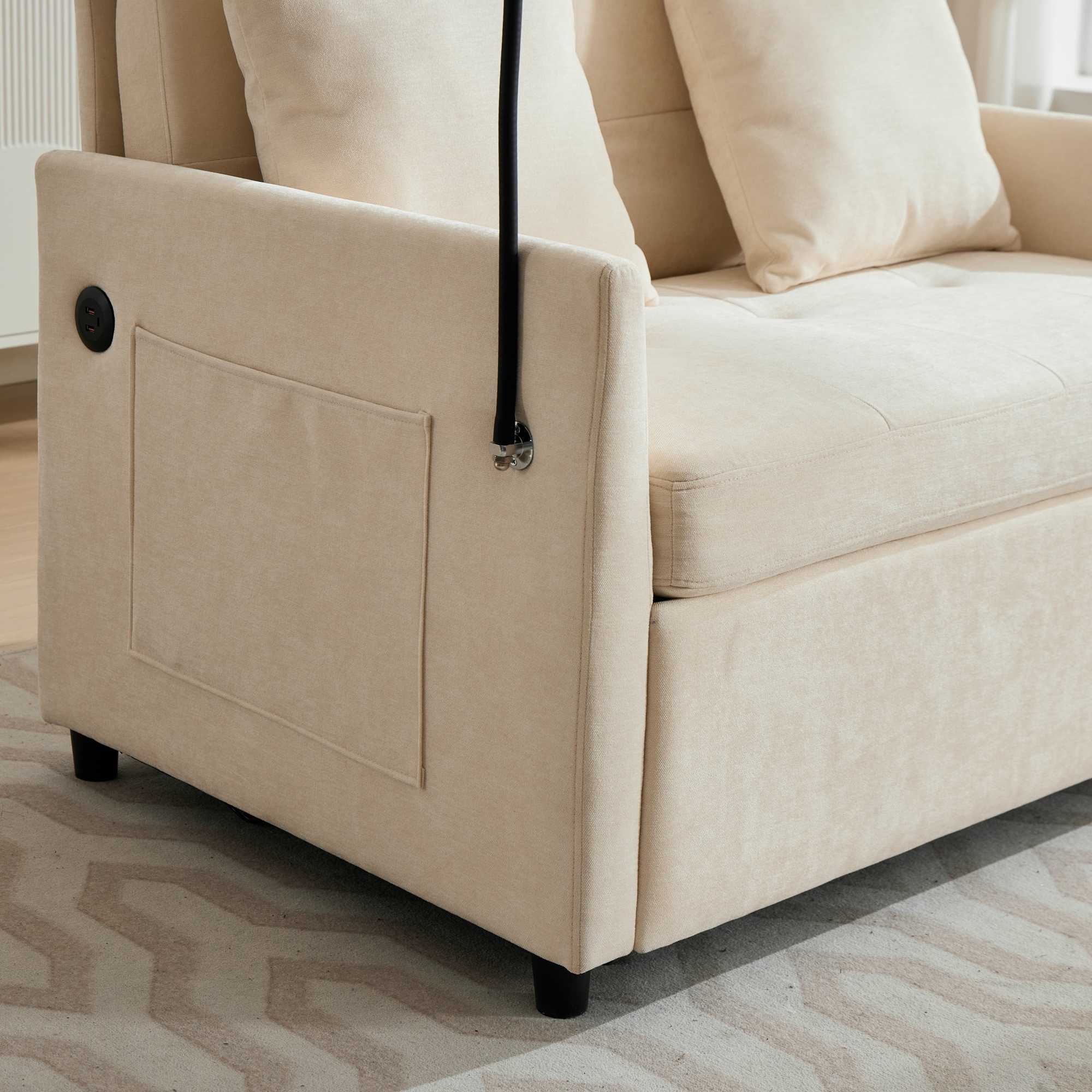 Fauteuil convertible en lin brossé avec port USB e - image 7