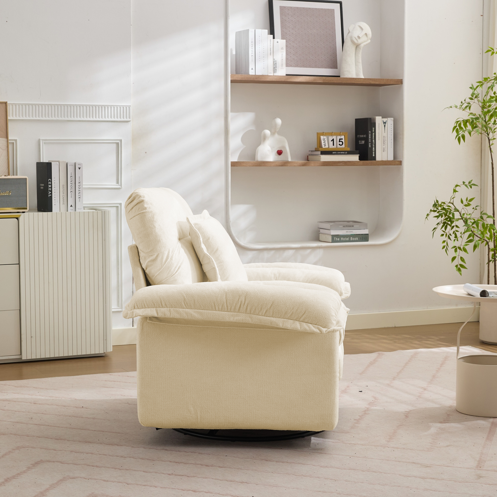 Fauteuil rotatif 360° en chenille beige oversize - vue 4