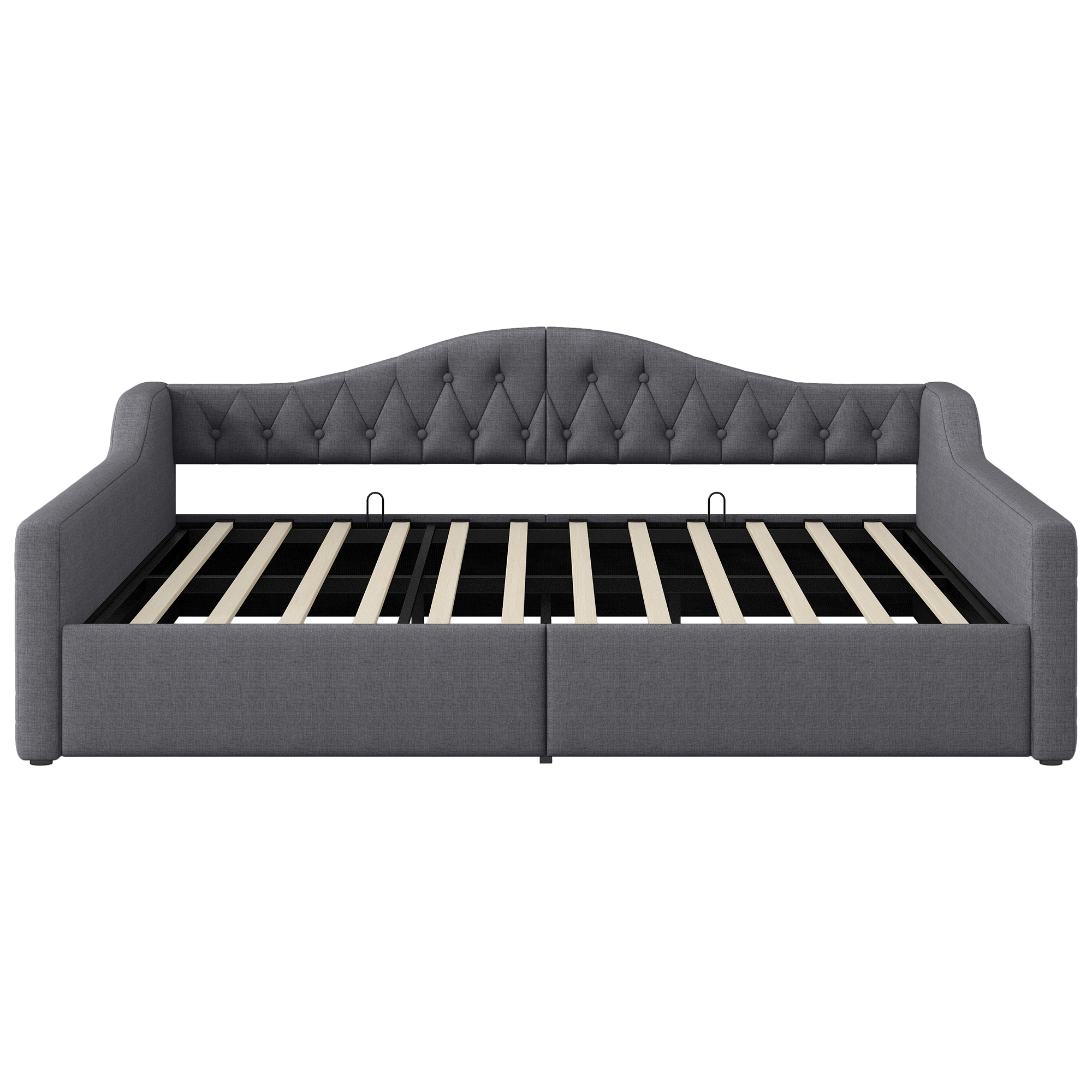 Lit banquette convertible 140x200 cm,en bois,couchage gigogne,rangement intégré,éclairage LED,gris,lit 2 places,lit avec rangement intégré