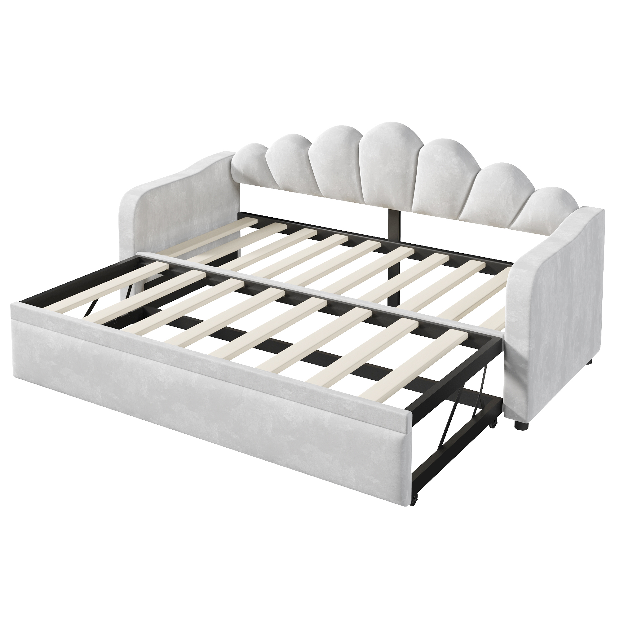 Lit banquette 90x200 cm,en bois,lit gigogne,éclairage LED,gris,lit 1 place