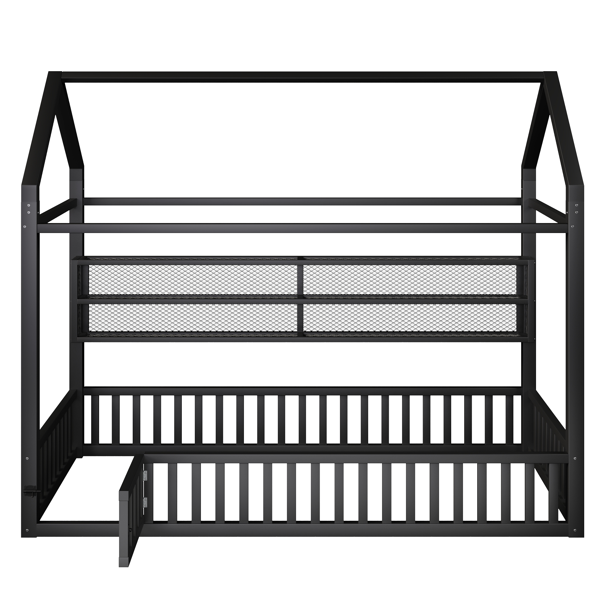 Lit plateforme 90 x 200 cm, design cabane, éclairage LED sous le couchage, garde-corps, métal, noir, 204 x 95 x 170 cm 🏠 - points forts 1