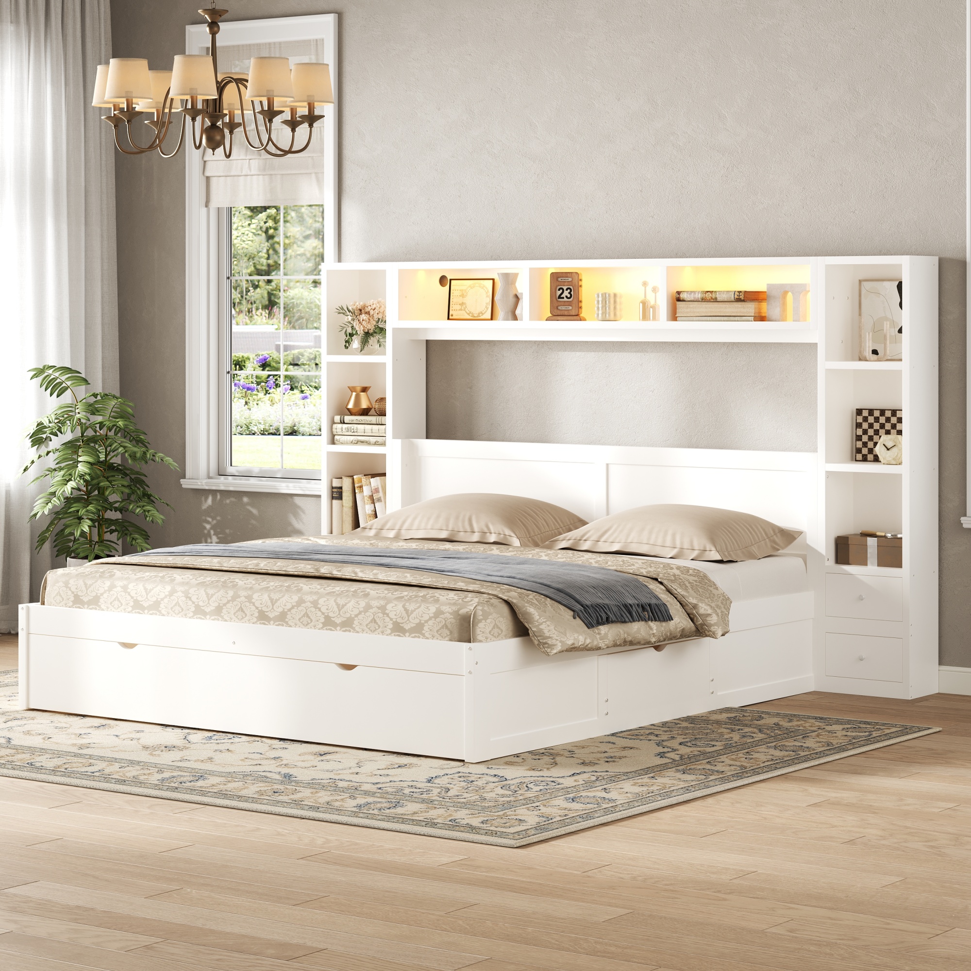Tiroirs et espaces de rangement du lit
