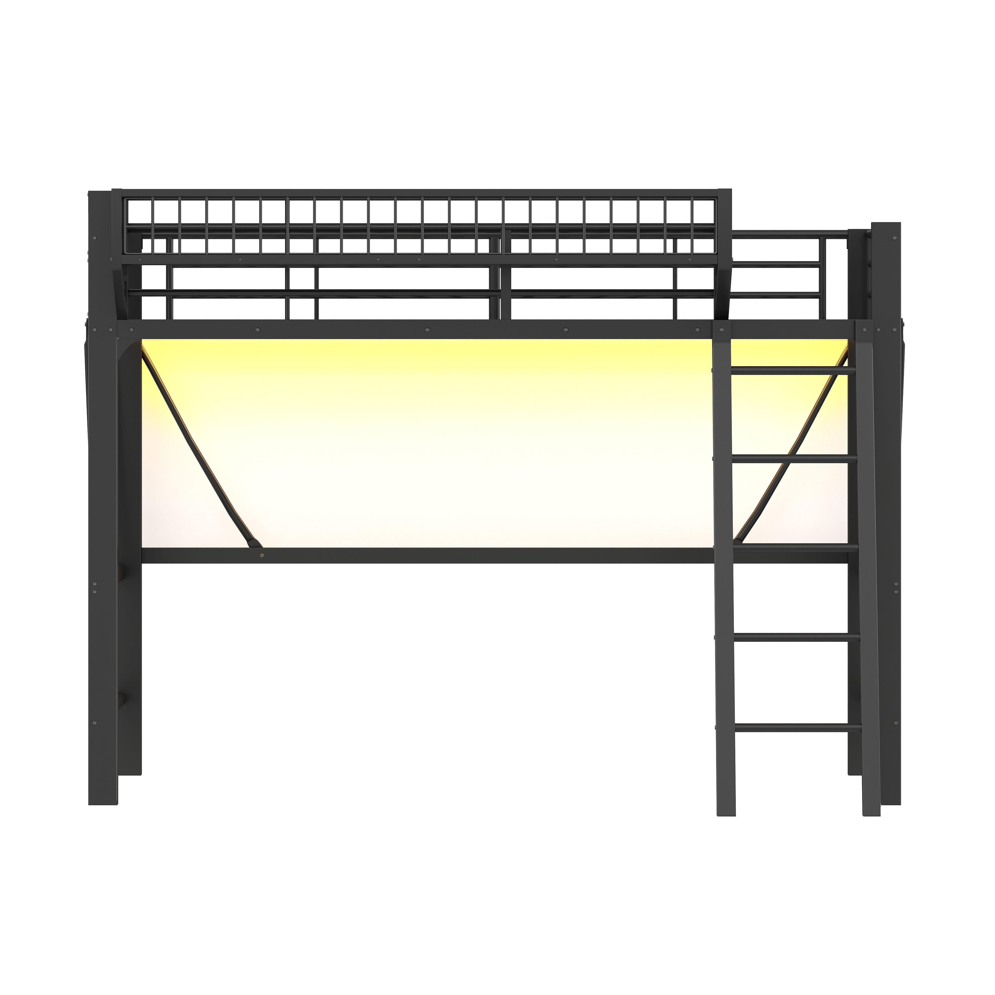 Lit mezzanine 90 x 200 cm, bureau intégré, escalier, éclairage LED sous le couchage, garde-corps, métal, noir, 204 x 124,5 x 180 cm - spécifications 1