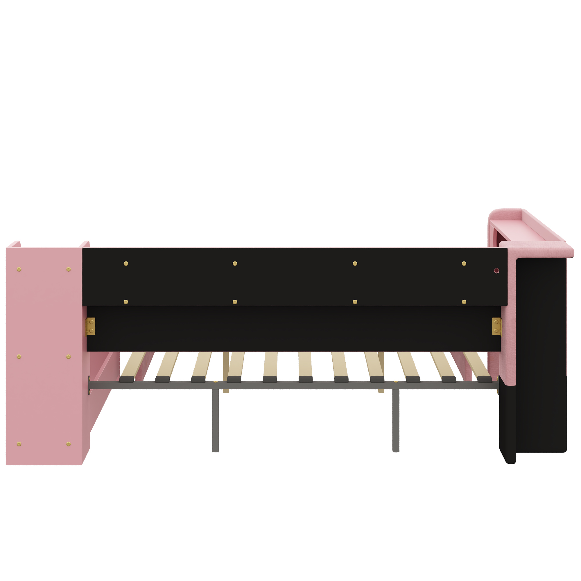 Lit banquette 90x200 cm extensible à 180x200 cm,en bois,lit enfant,lit gigogne,rangement intégré,bureau intégré,éclairage LED,port USB,rose
