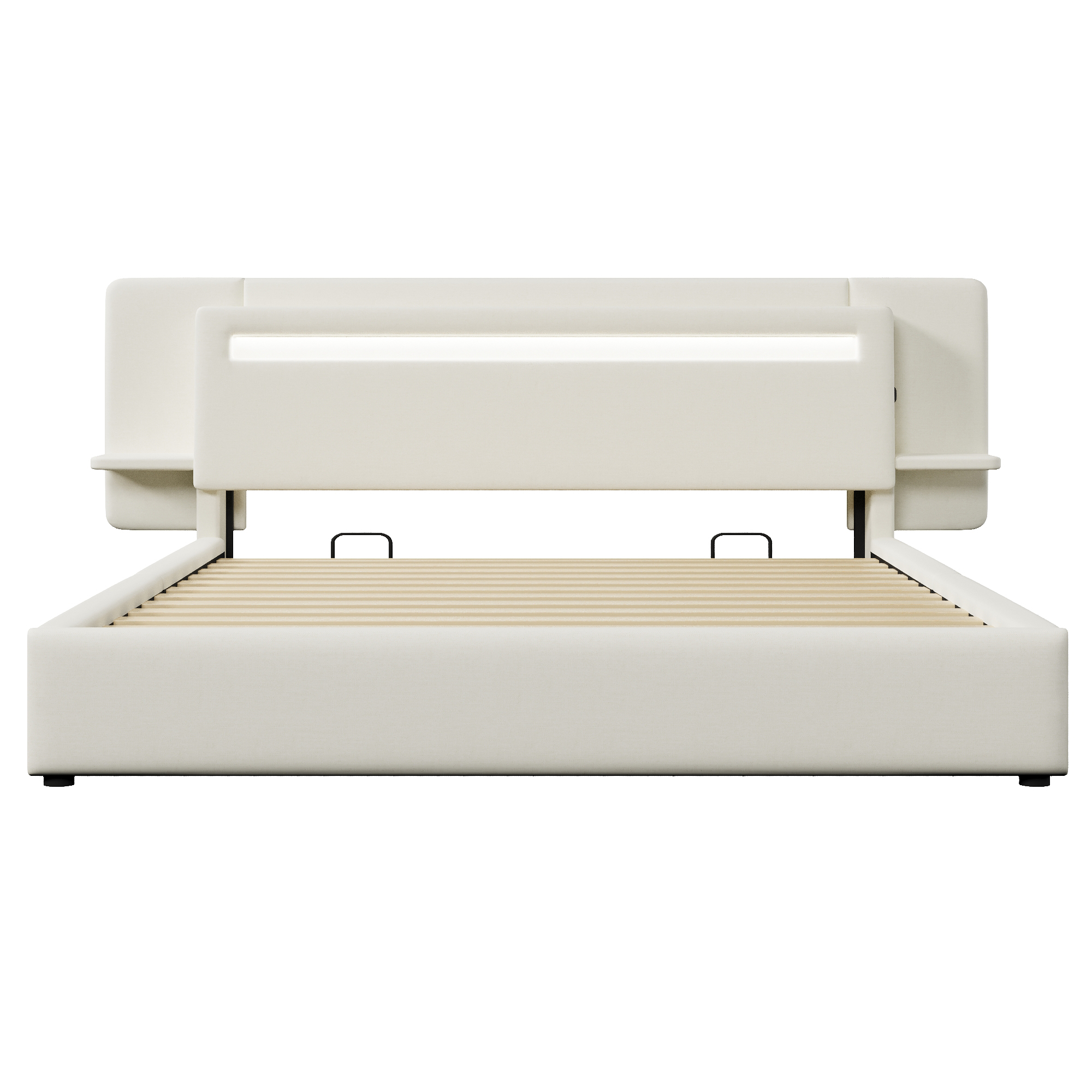Lit banquette 180x200 cm,en lin,coffre de rangement hydraulique,éclairage LED,port USB,beige,lit 2 places,lit avec coffre de rangement