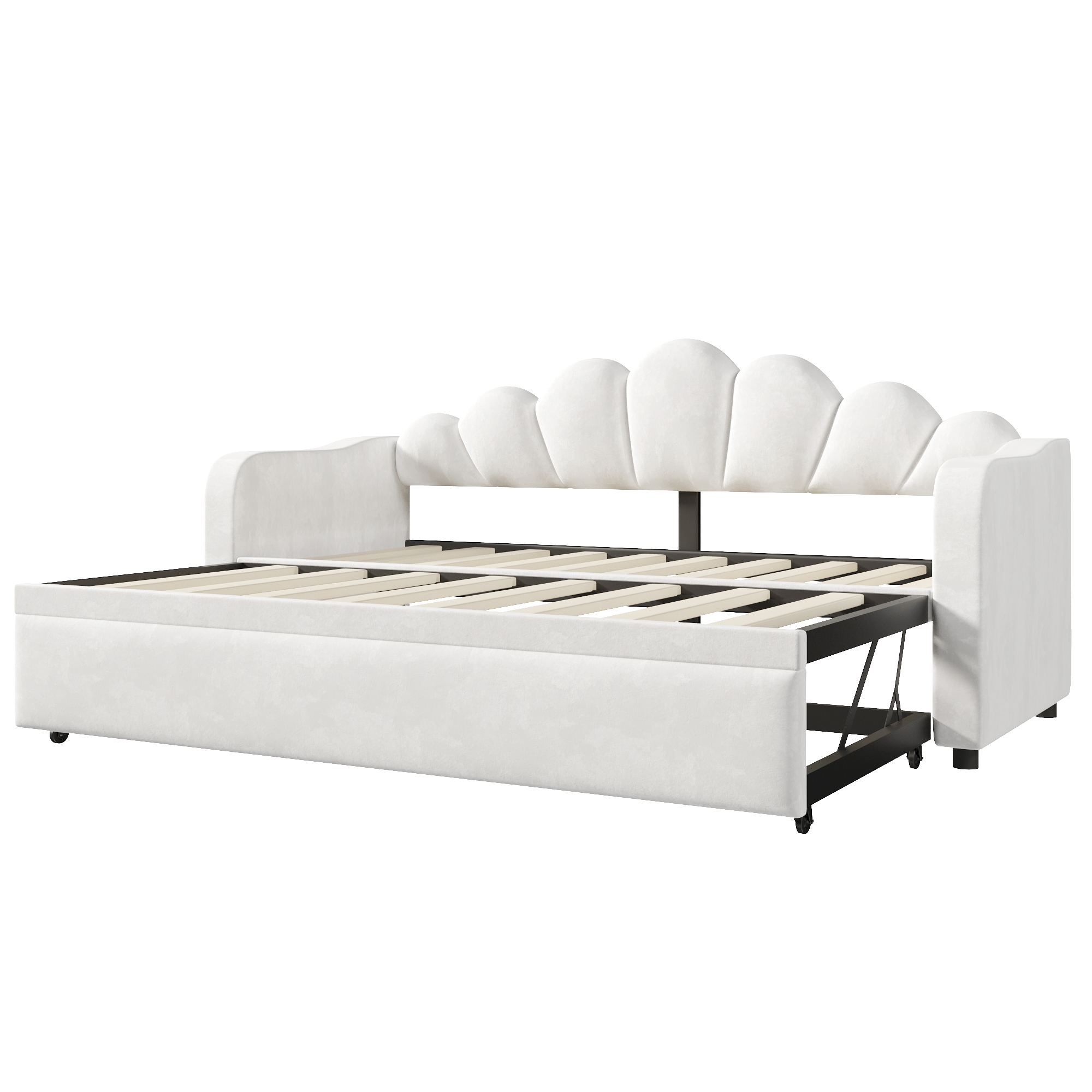 Lit banquette 90x200 cm,en bois,lit gigogne,éclairage LED,blanc,lit 1 place