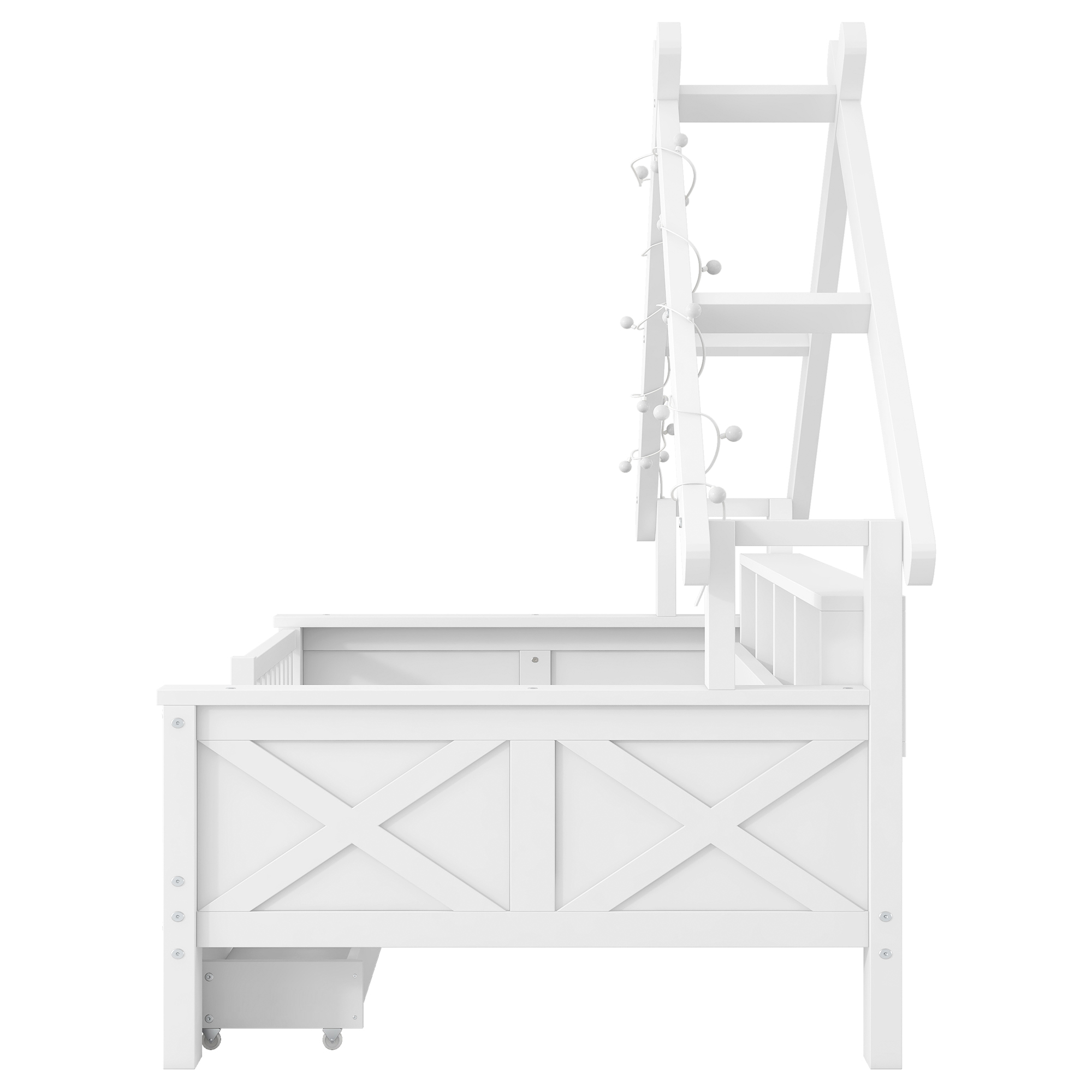 Lit cabane 90x200 cm,en bois,lit enfant,tiroirs de rangement,éclairage LED,port USB,blanc,lit avec rangement intégré