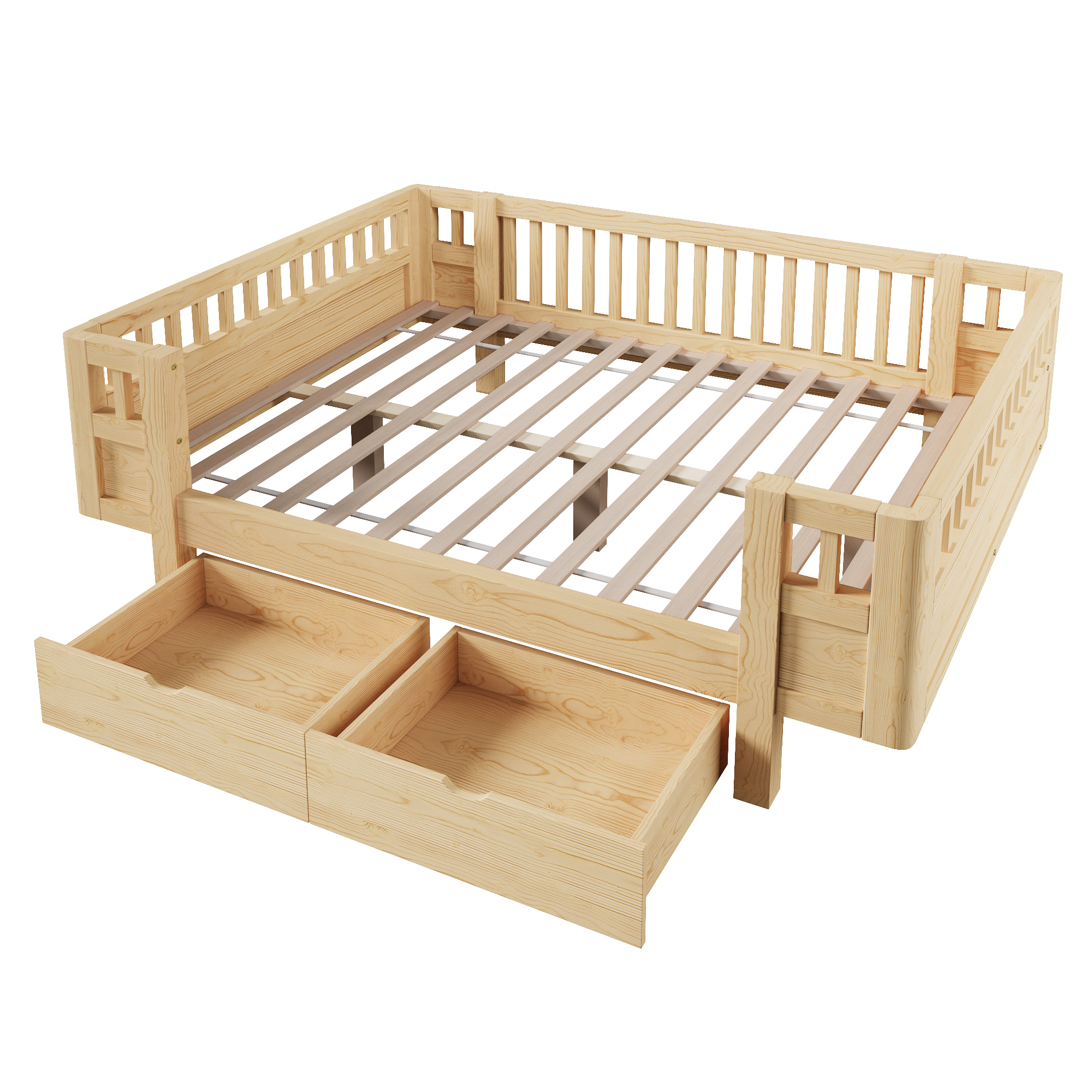 Lit / lit de chambre 140 x 200 cm avec éclairage LED, rangements intégrés, fonction extensible, bois - points forts 1
