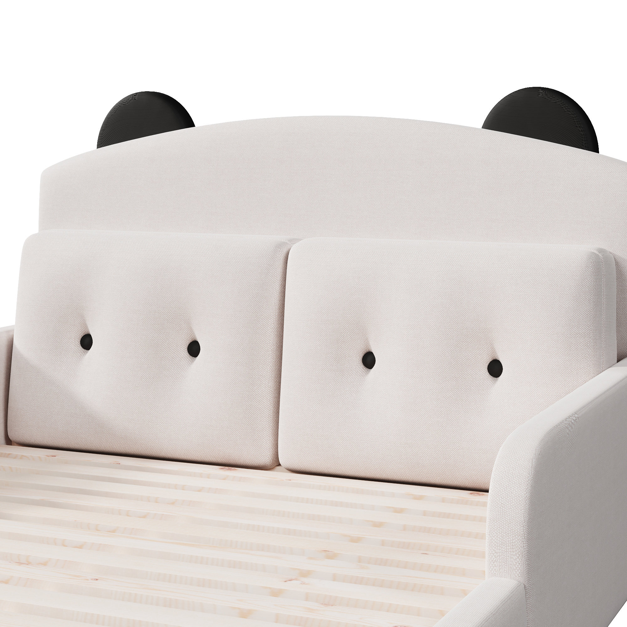 Présentation de Lit rembourré en lin 140 x 200 cm avec 2 coussins, Blanc