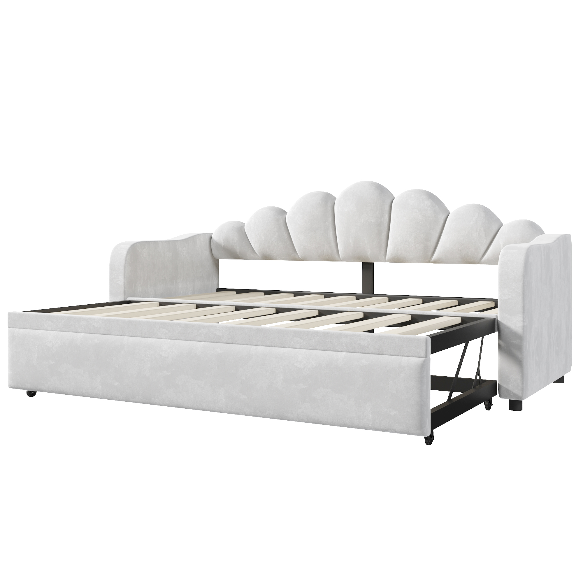 Lit banquette 90x200 cm,en bois,lit gigogne,éclairage LED,gris,lit 1 place