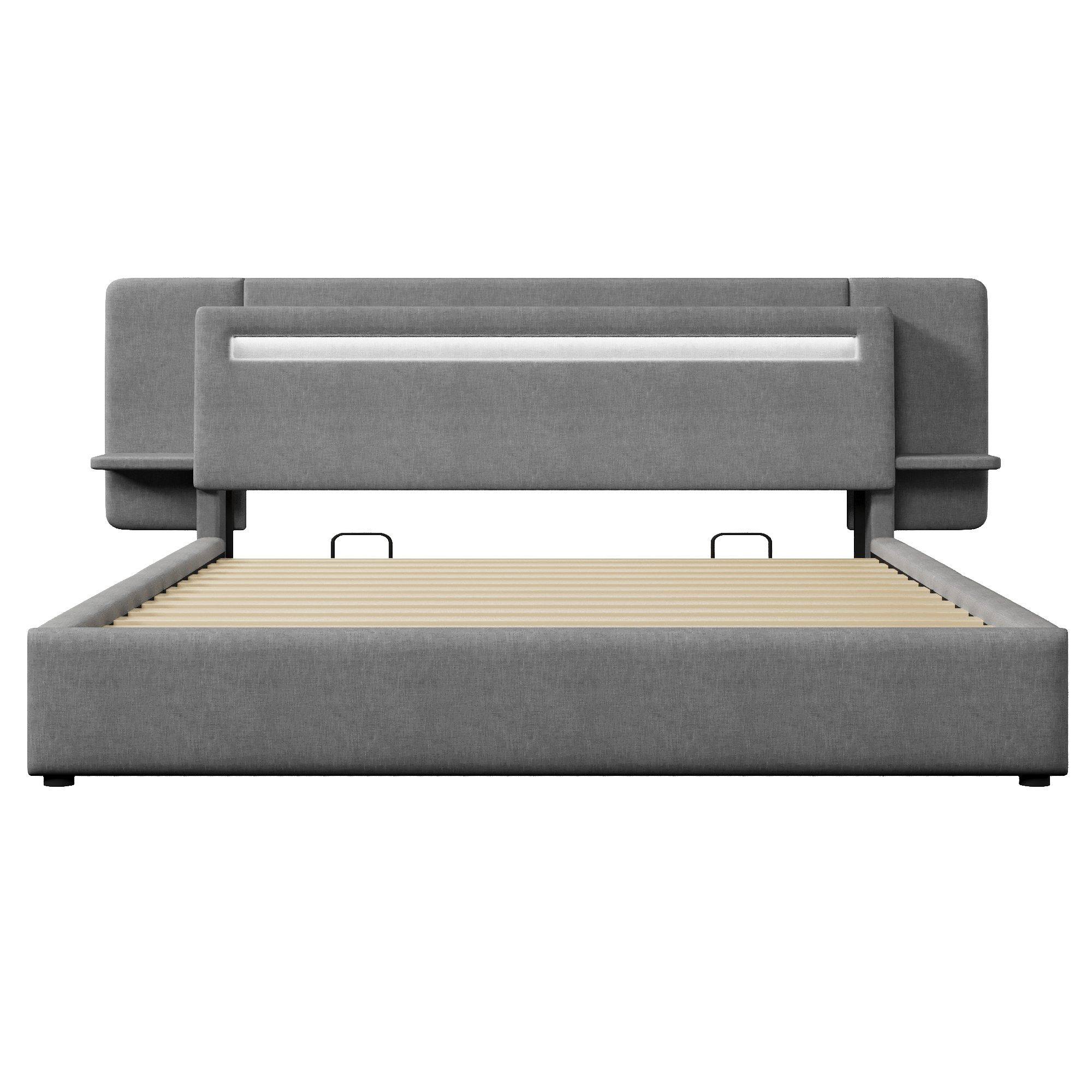 Lit banquette 180x200 cm,en lin,coffre de rangement hydraulique,éclairage LED,port USB,gris,lit 2 places,lit avec coffre de rangement