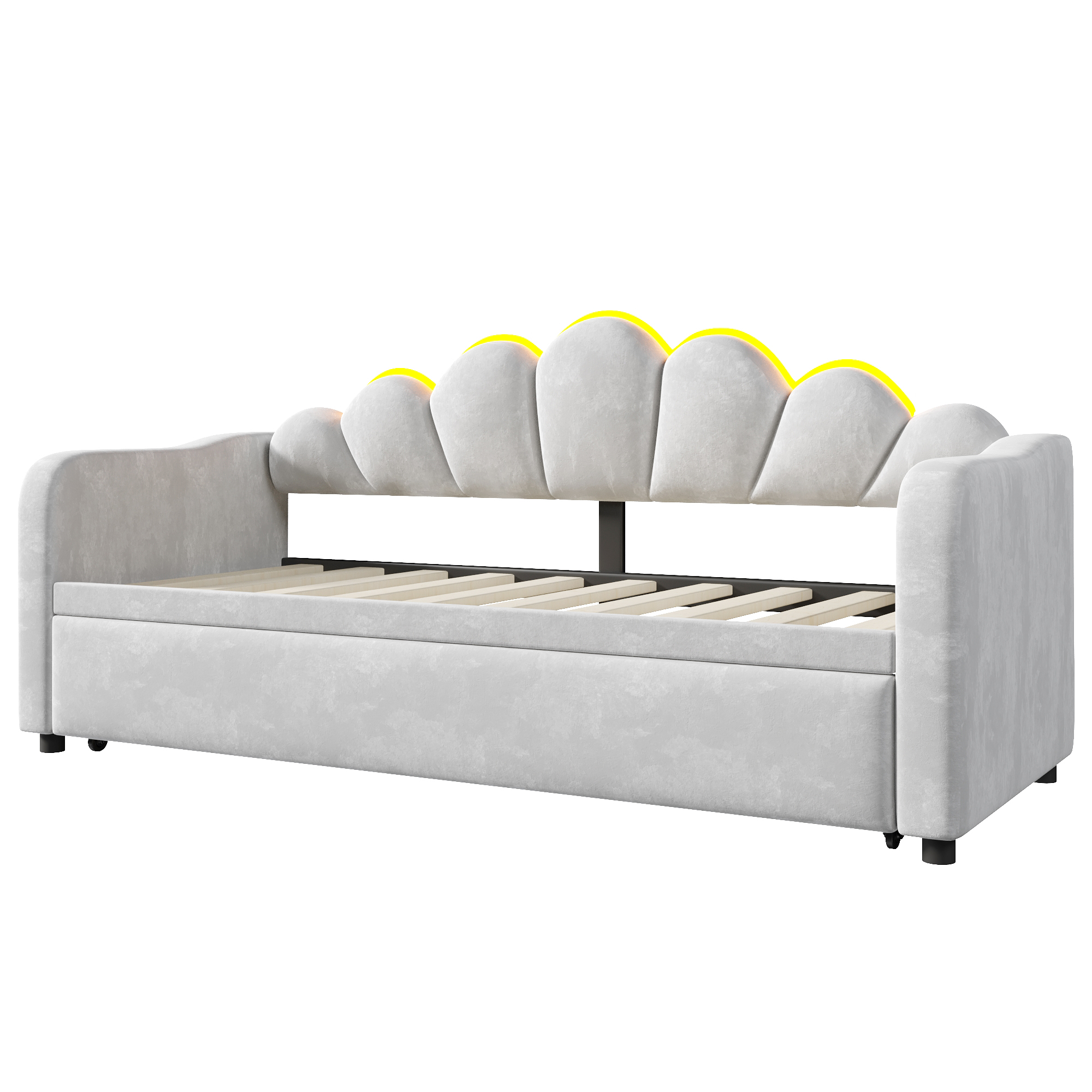 Lit banquette 90x200 cm,en bois,lit gigogne,éclairage LED,gris,lit 1 place