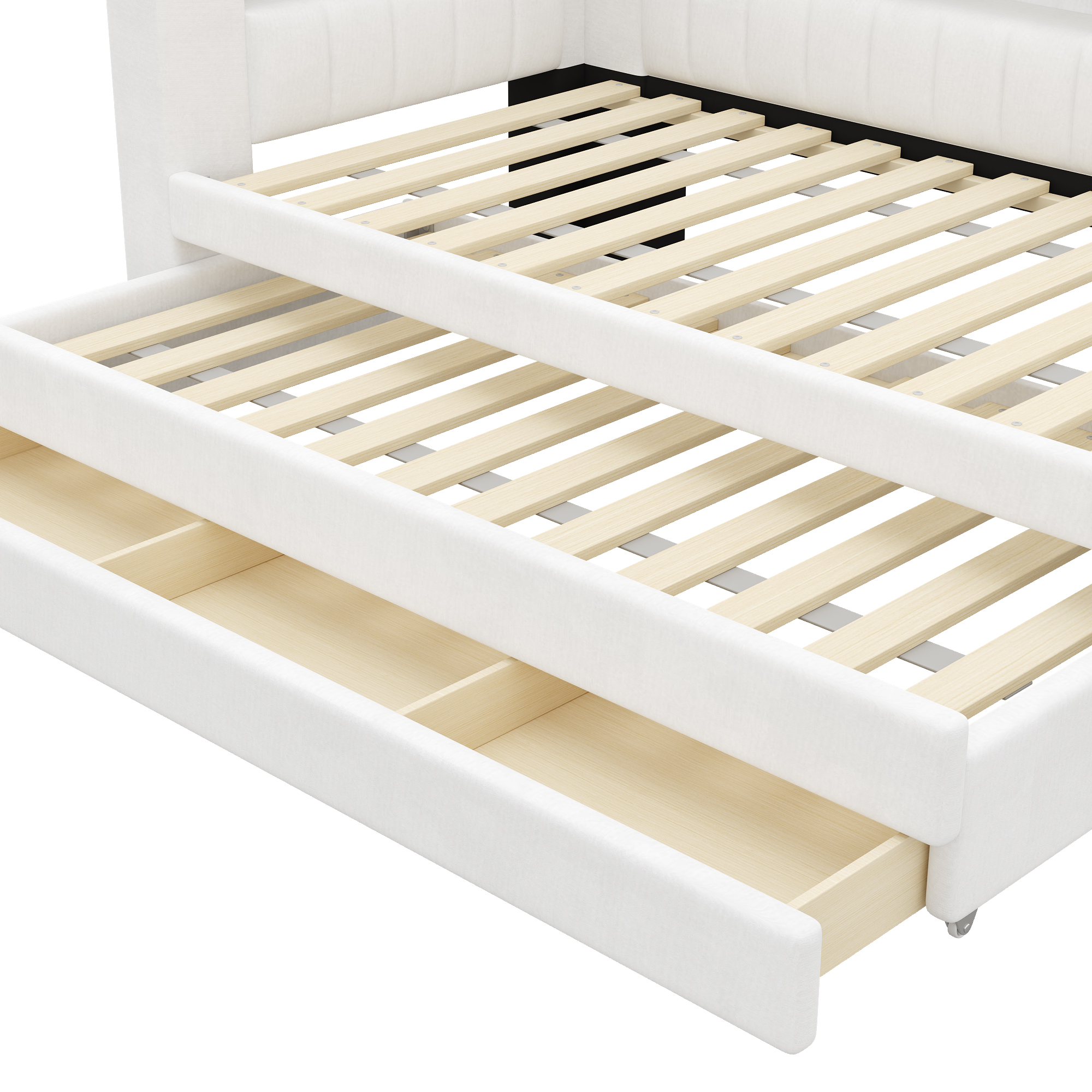 Lit banquette 90x200 cm,en bois,lit gigogne,éclairage LED,port USB,blanc,lit 1 place
