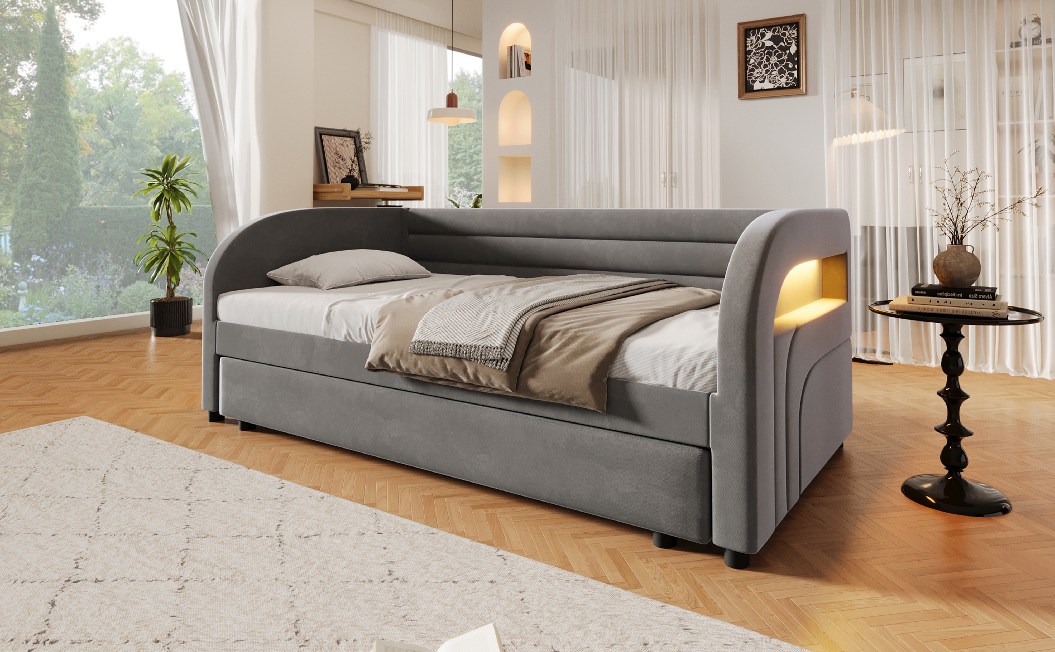 Design rembourré gris avec formes arrondies