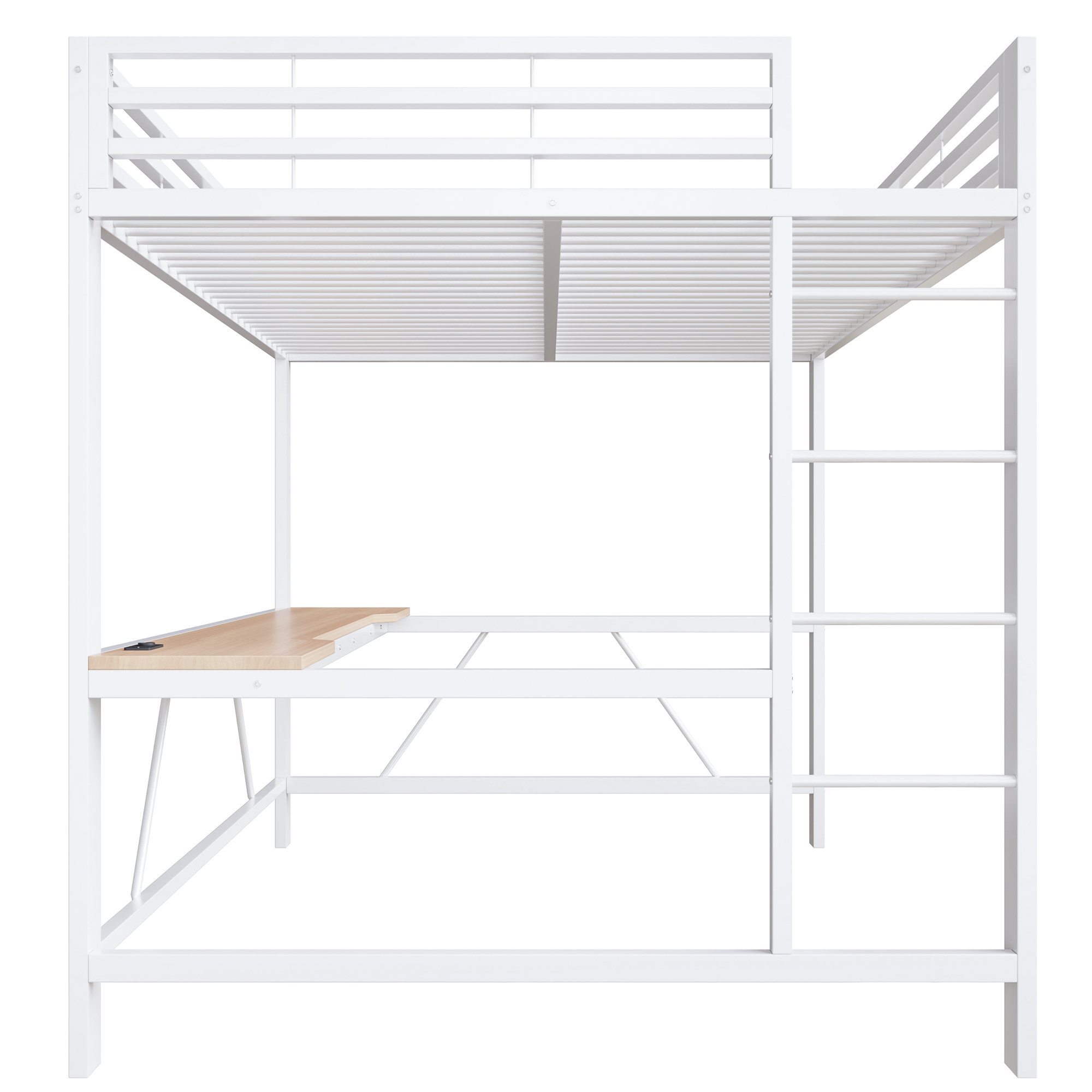 Lit mezzanine 160x200 cm,en métal,lit enfant,rangement intégré,bureau intégré,éclairage LED,port USB,blanc,lit mezzanine avec bureau