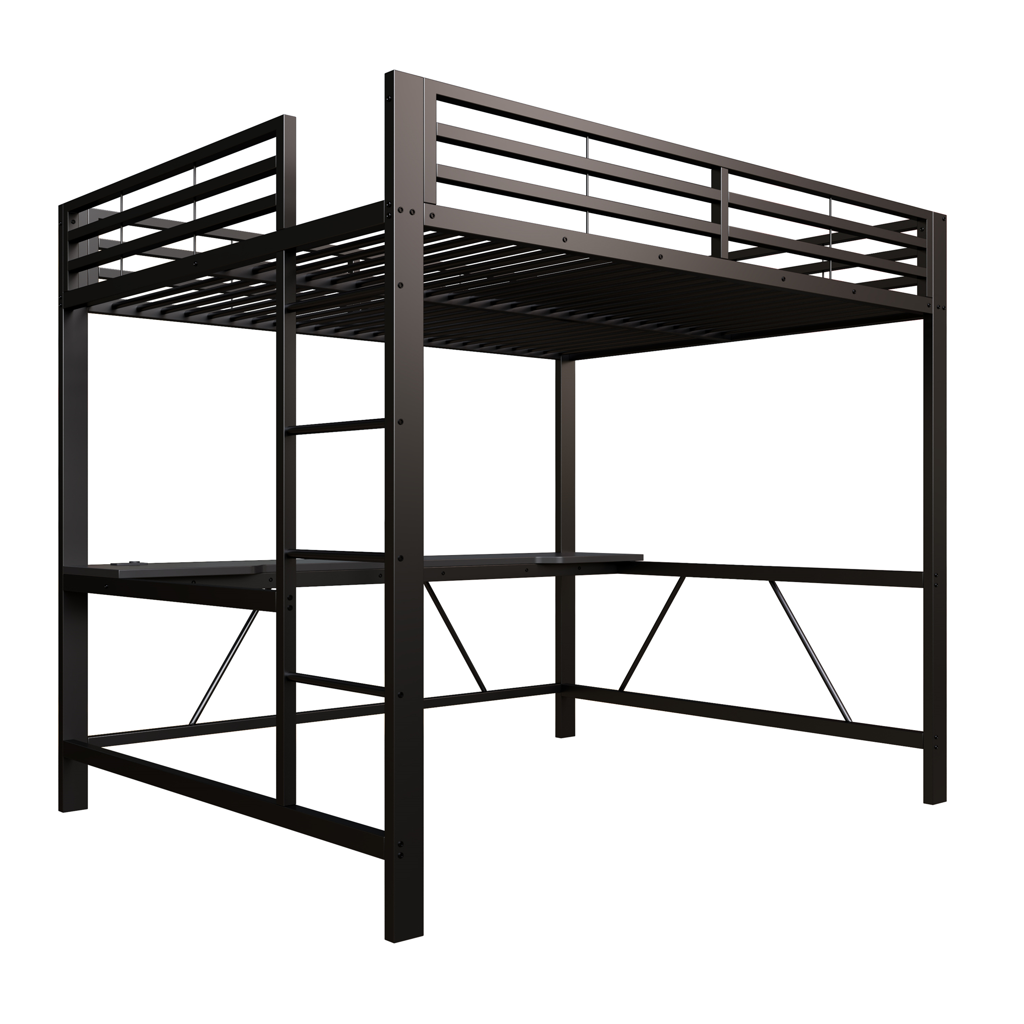 Lit mezzanine 160x200 cm,en métal,lit enfant,rangement intégré,bureau intégré,éclairage LED,port USB,noir,lit mezzanine avec bureau