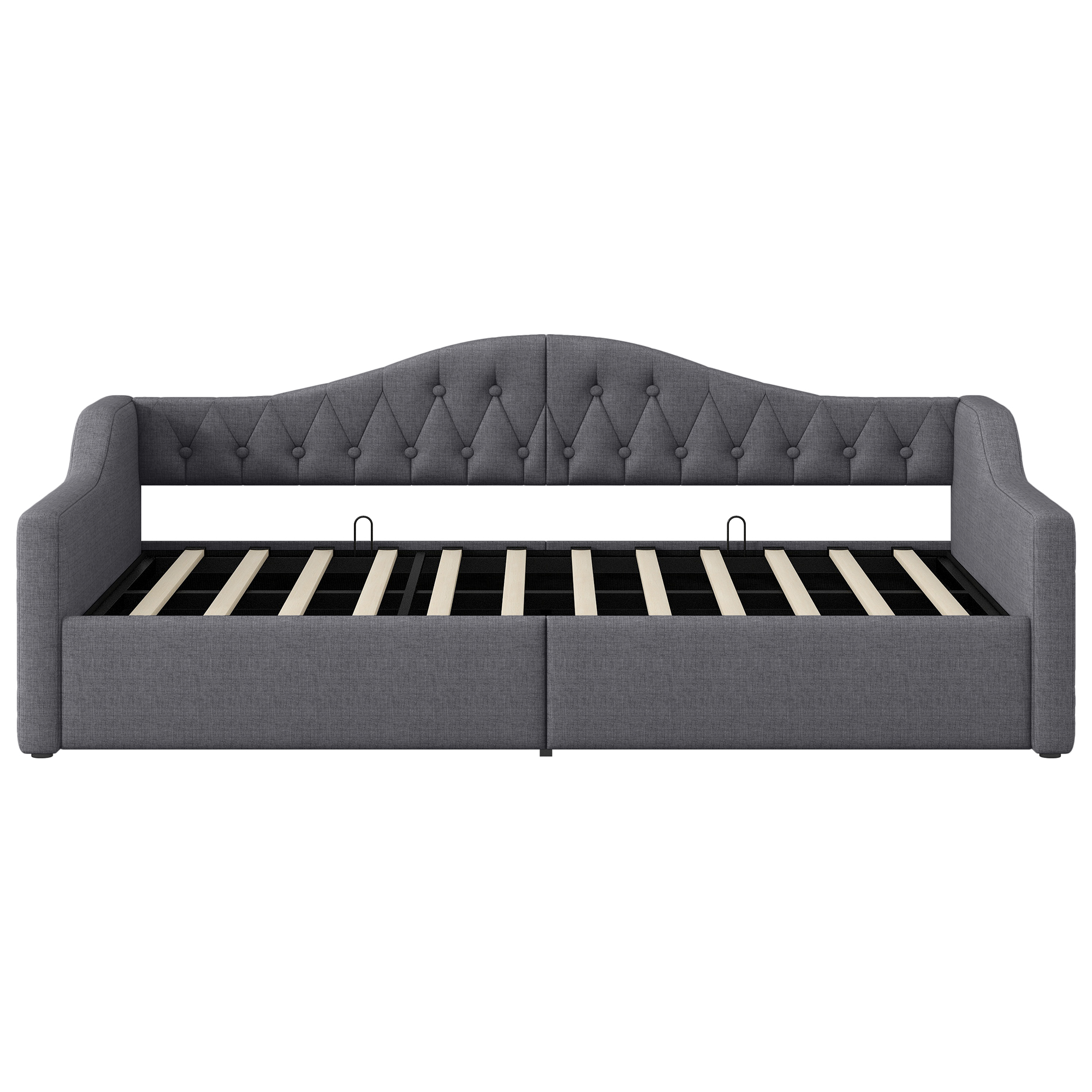 Lit banquette convertible 90x200 cm,en bois,couchage gigogne,rangement intégré,éclairage LED,gris,lit 1 place,lit avec rangement intégré