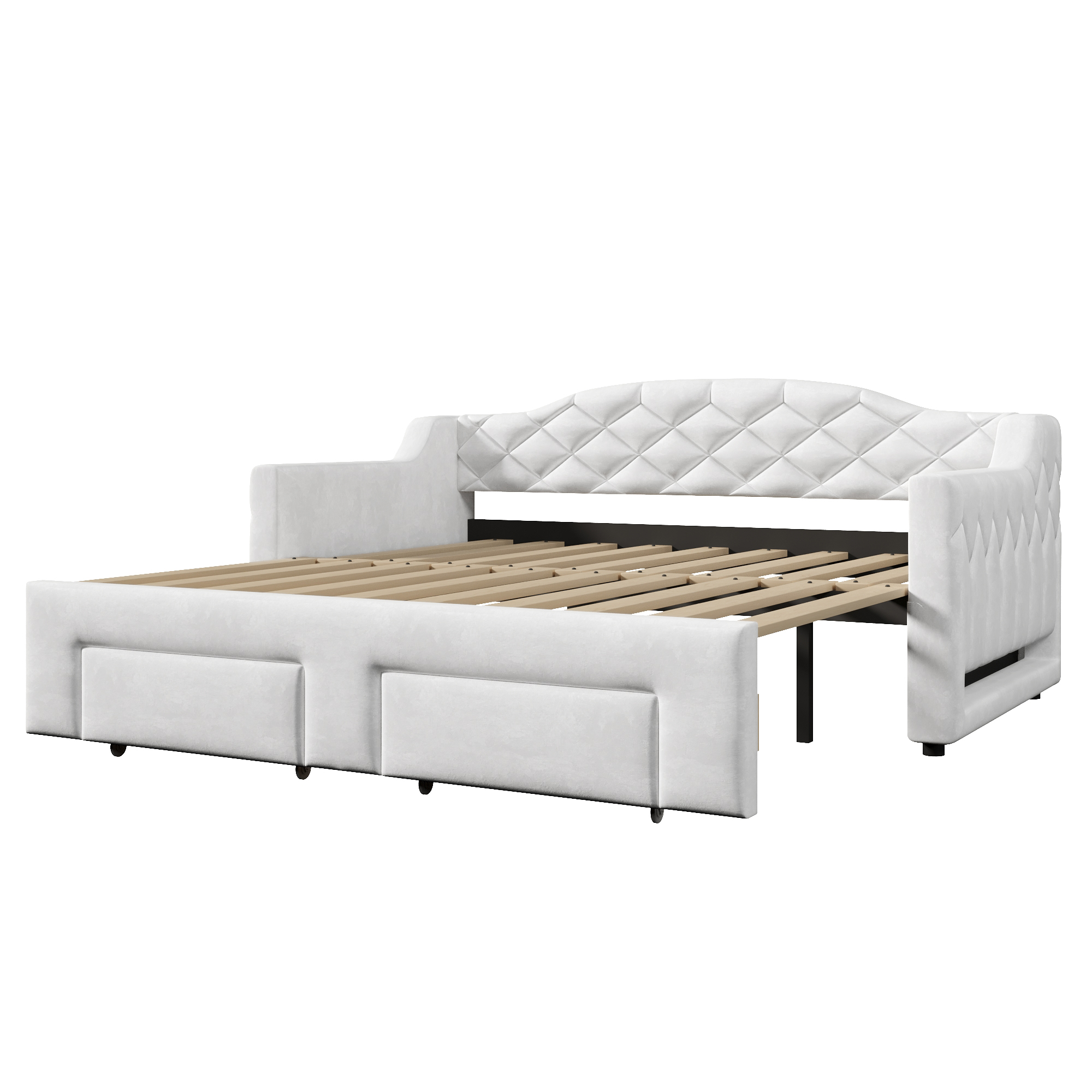 Lit banquette convertible 90x200 cm extensible à 180x200 cm,en bois,lit enfant,couchage gigogne,éclairage LED,blanc