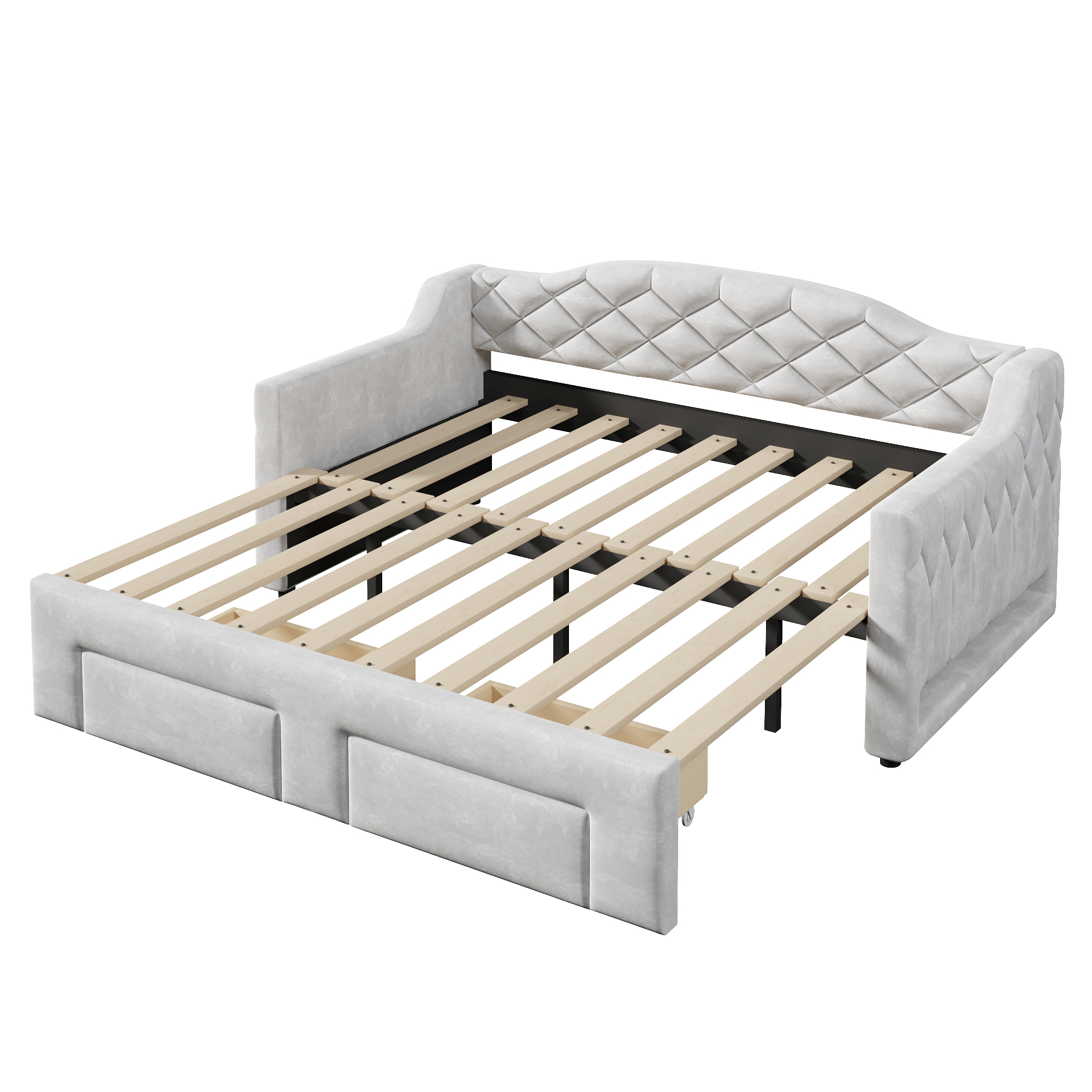 Lit banquette convertible 90x200 cm extensible à 180x200 cm,en bois,lit enfant,couchage gigogne,éclairage LED,gris
