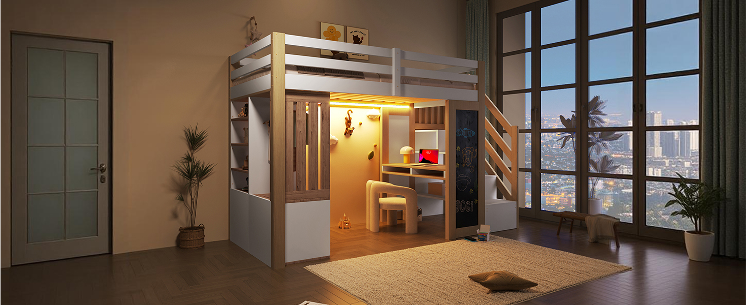 Lit mezzanine enfant avec bureau et tableau noir