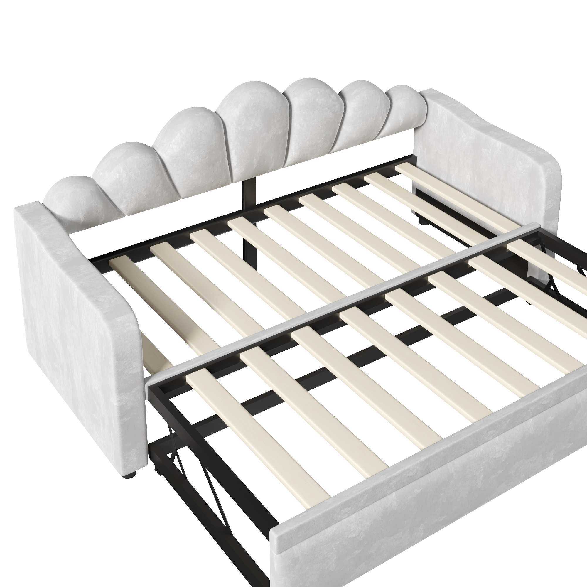 Lit banquette 90x200 cm,en bois,lit gigogne,éclairage LED,gris,lit 1 place