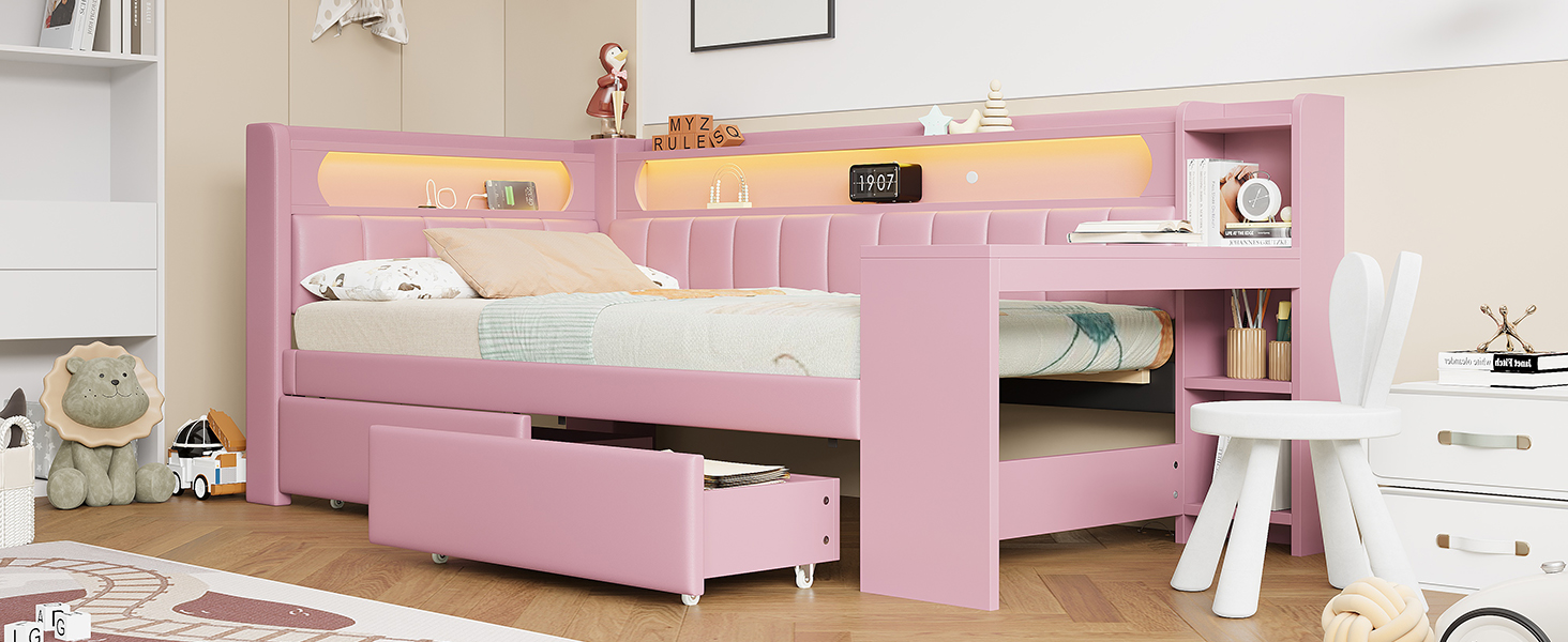 Gepolstertes 90x200 Daybed mit USB-Anschlüssen und