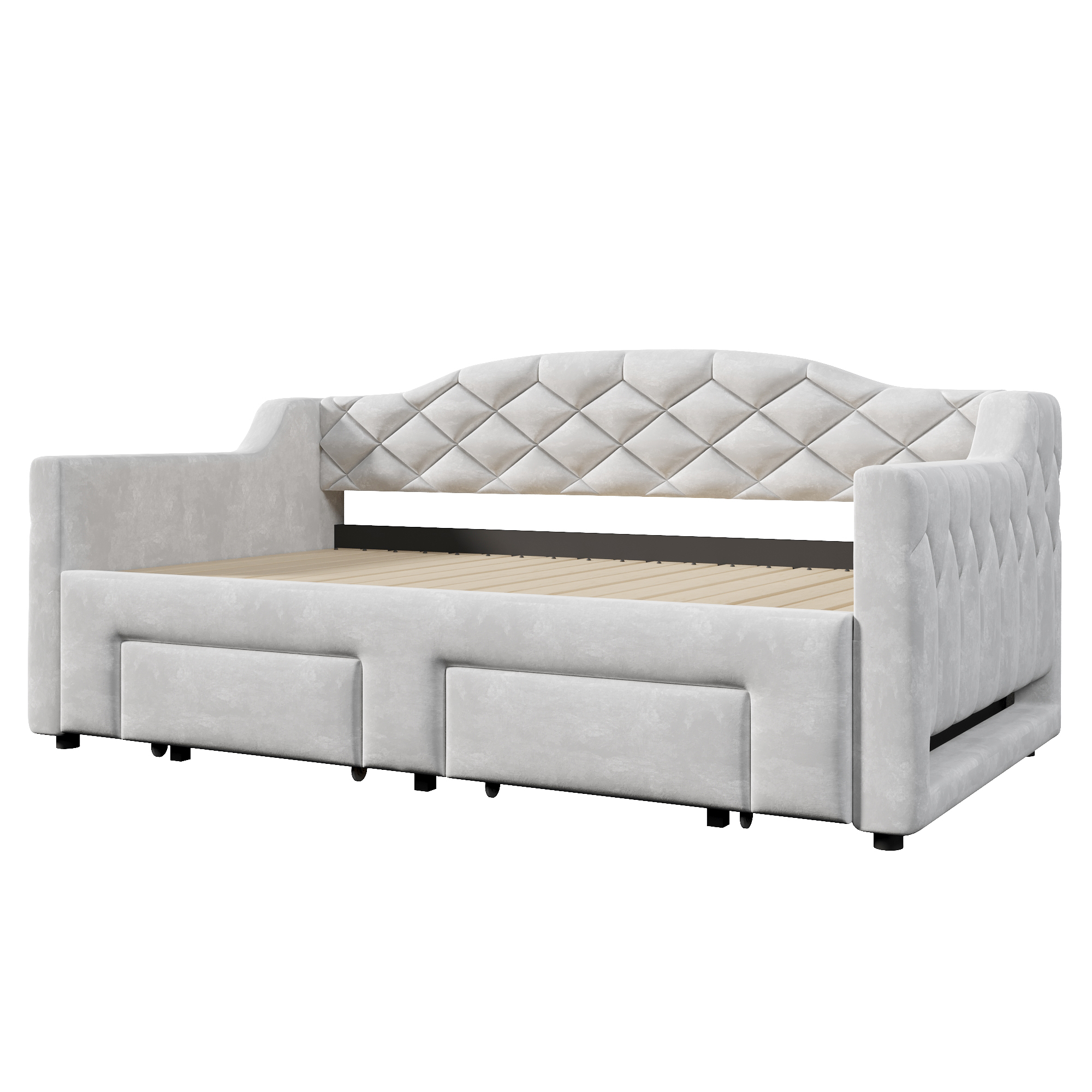 Lit banquette convertible 90x200 cm extensible à 180x200 cm,en bois,lit enfant,couchage gigogne,éclairage LED,gris