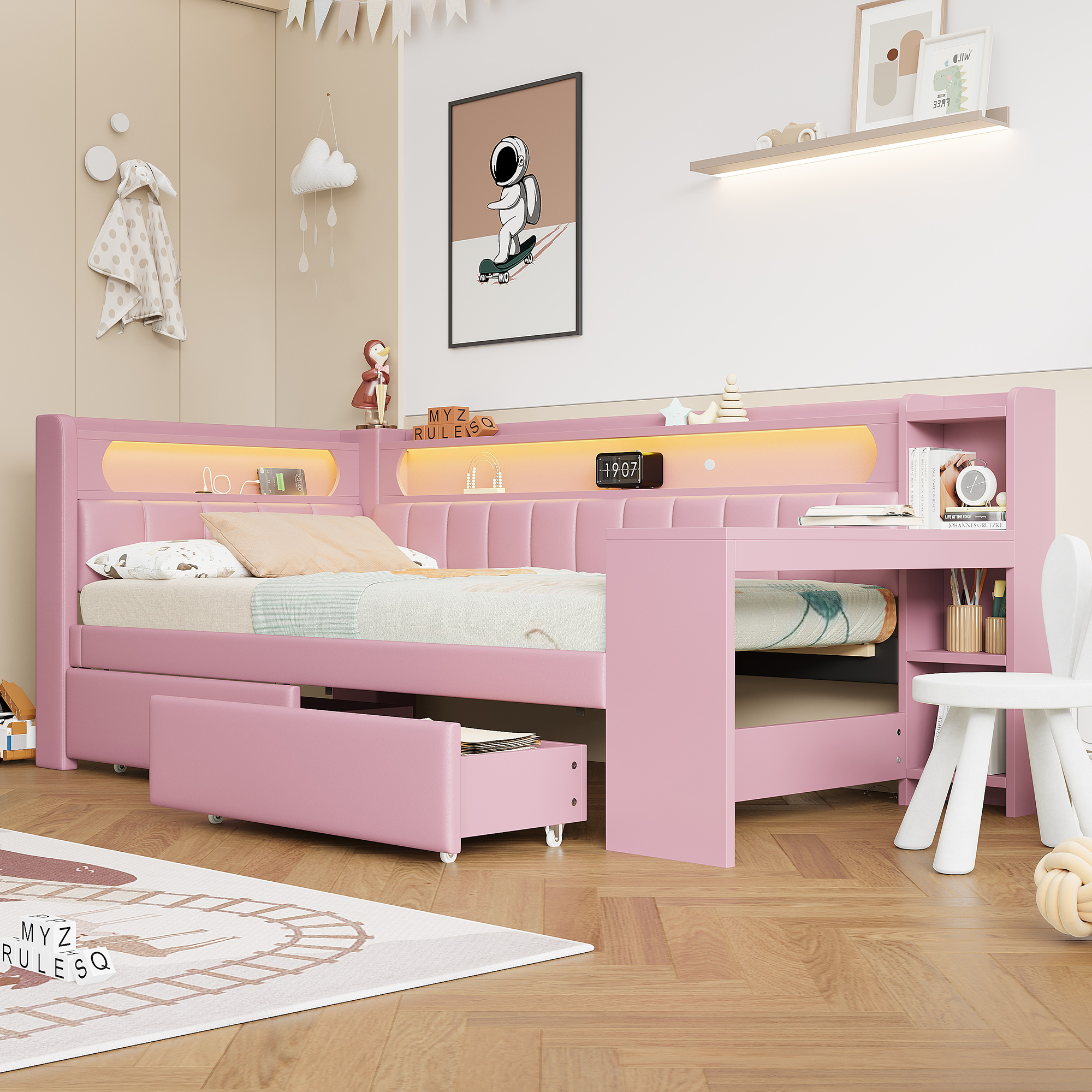 Gepolstertes 90x200 Daybed mit USB-Anschlüssen und