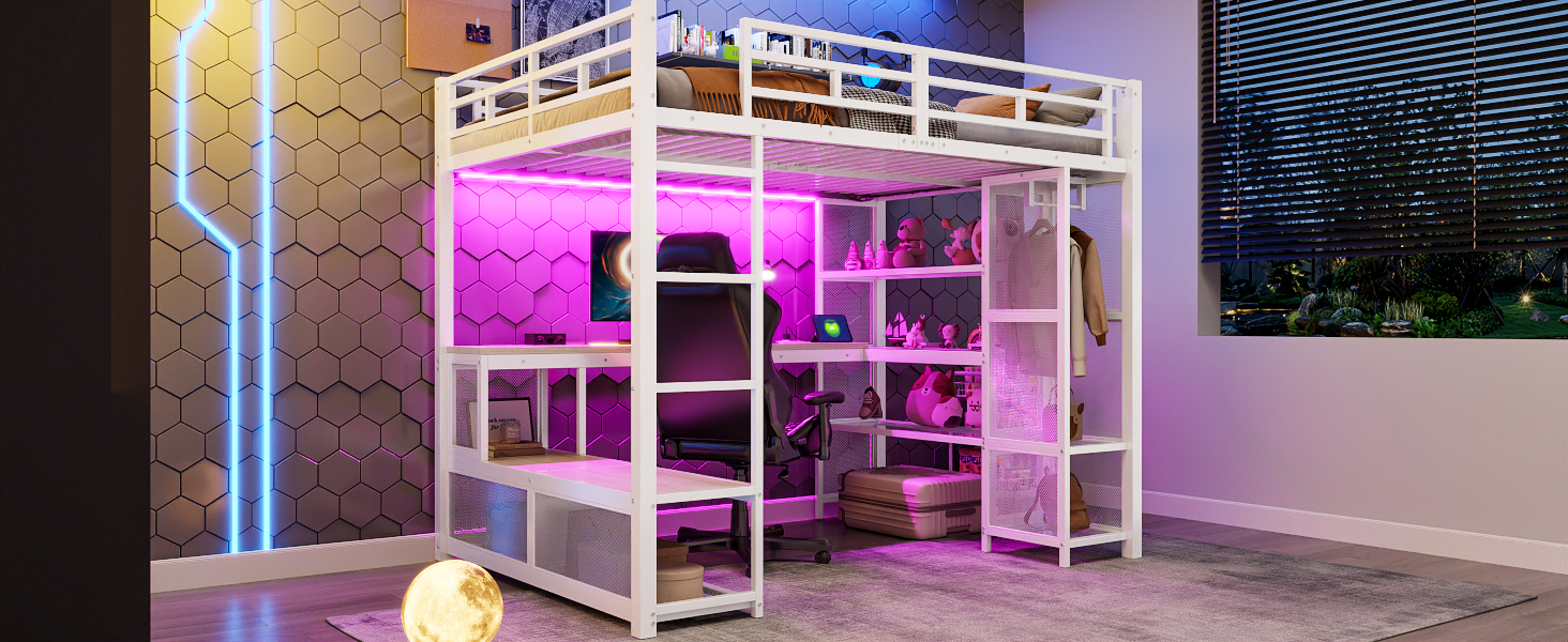 Lit mezzanine blanc avec bureau