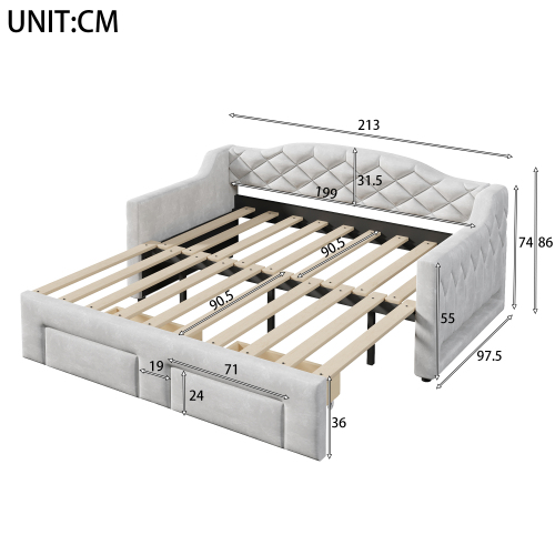 Dimensions du lit banquette extensible gris