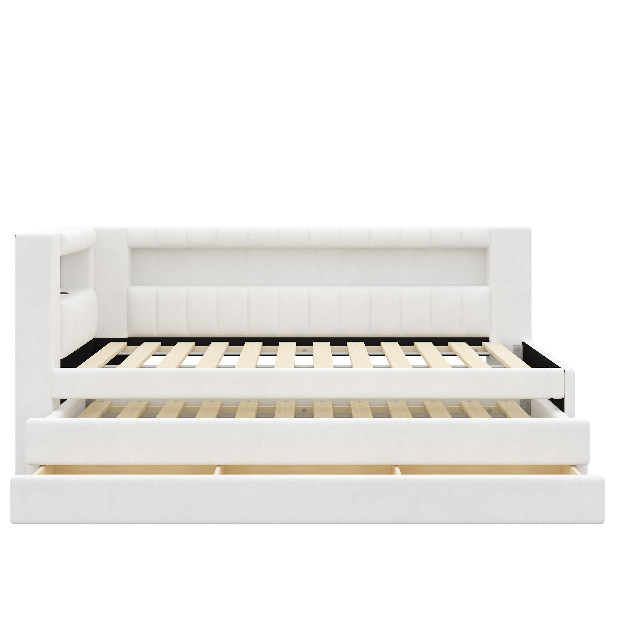 Lit banquette 90x200 cm,en bois,lit gigogne,éclairage LED,port USB,blanc,lit 1 place