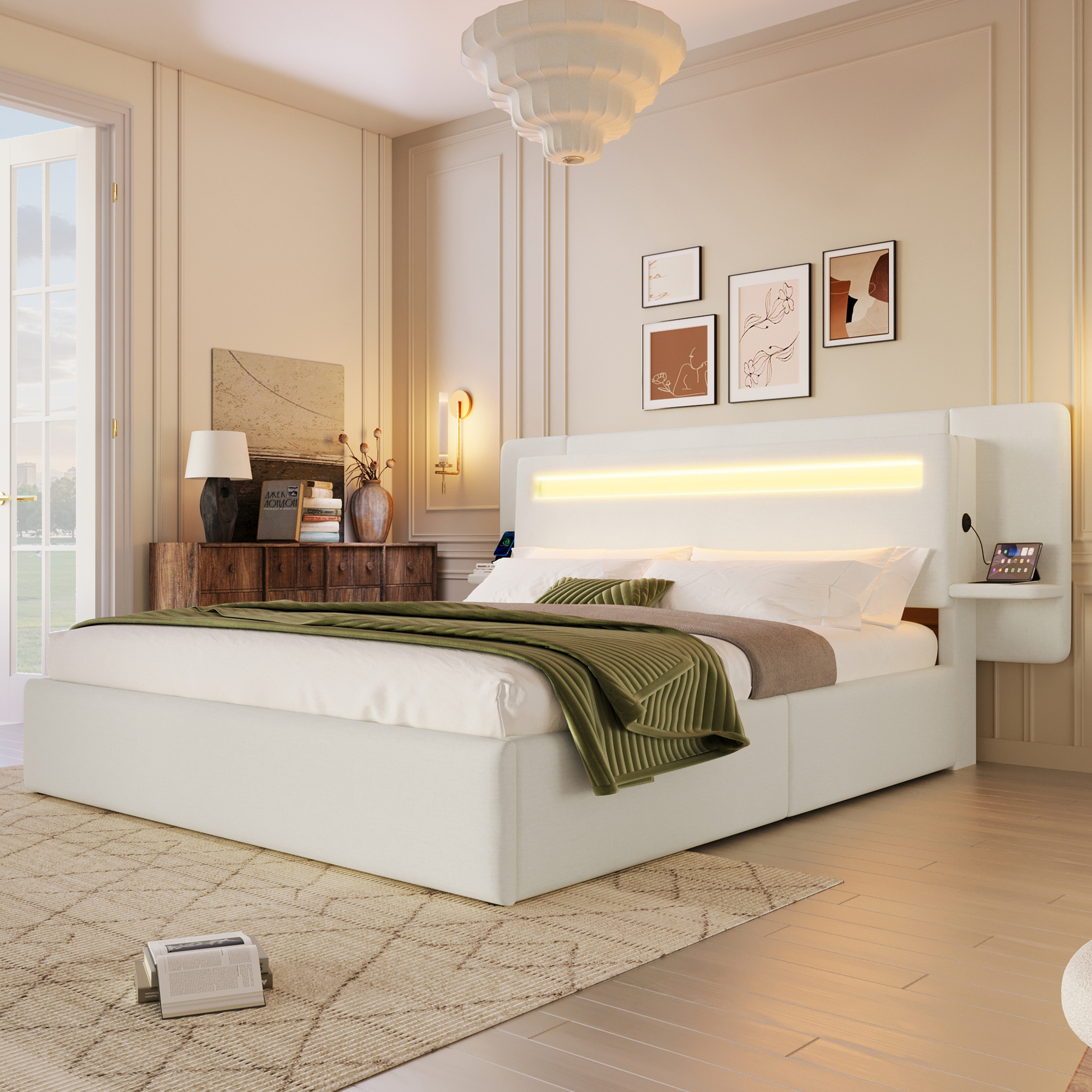 Éclairage LED multicolore intégré à la tête de lit