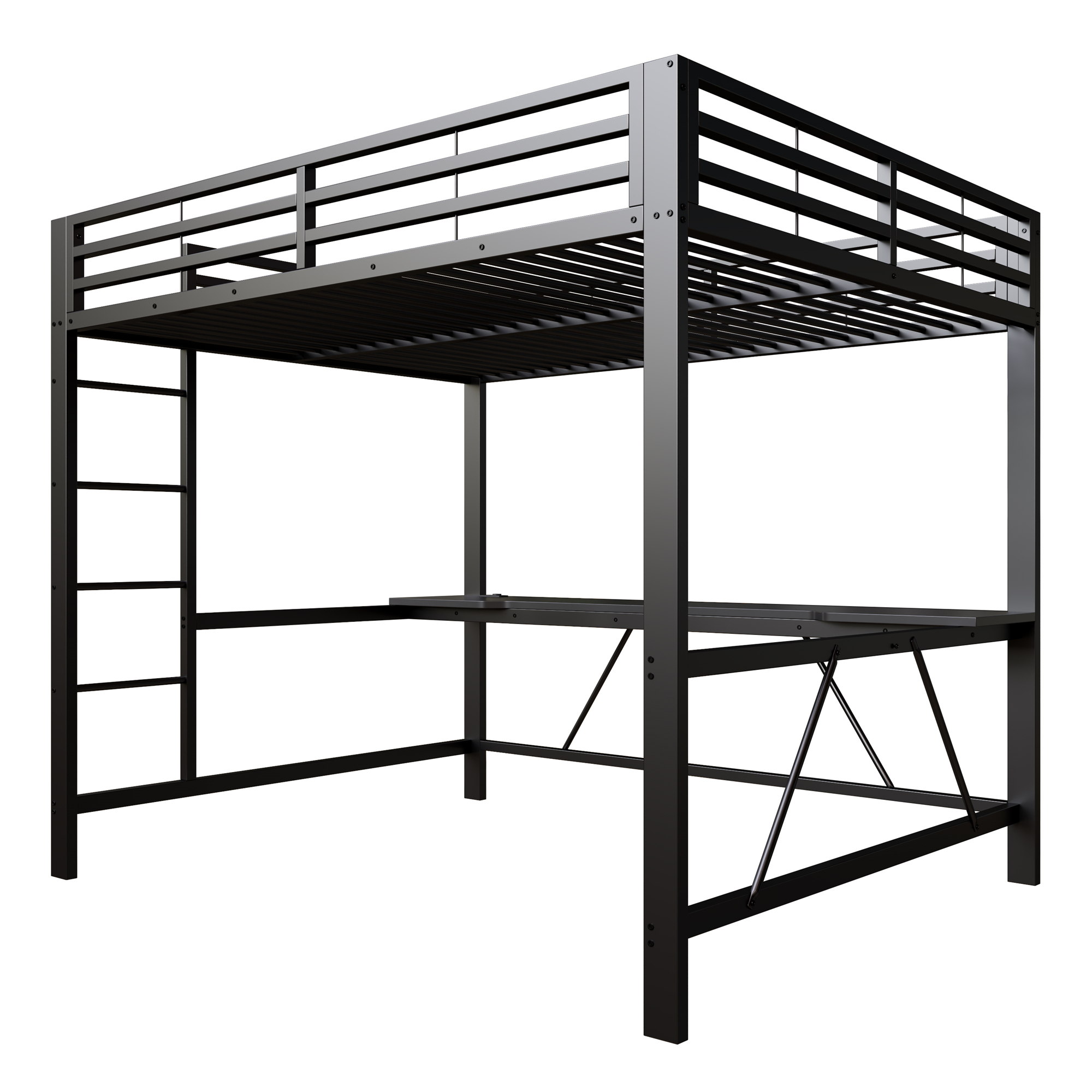 Lit mezzanine 160x200 cm,en métal,lit enfant,rangement intégré,bureau intégré,éclairage LED,port USB,noir,lit mezzanine avec bureau