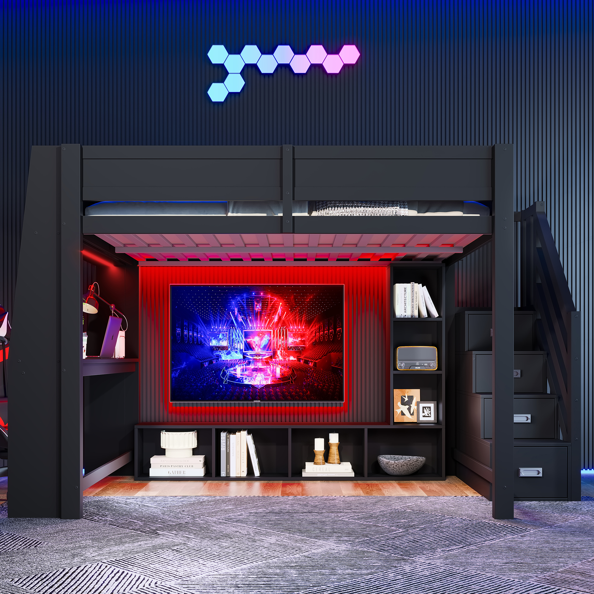 Lit mezzanine 140x200 cm noir