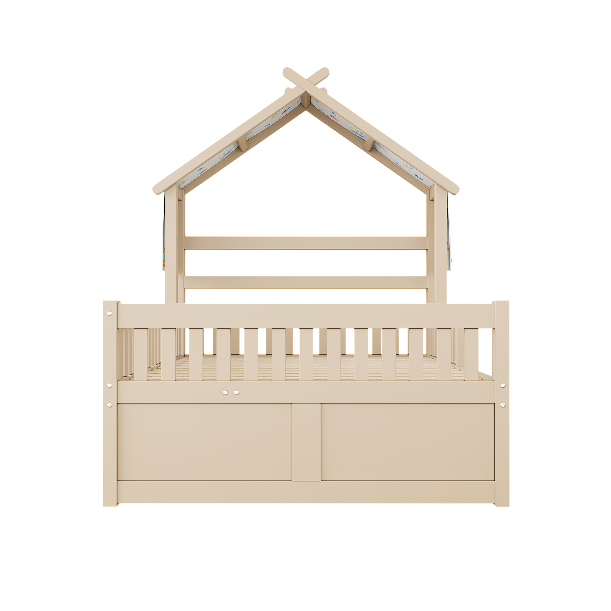 Lit cabane 140x200 cm,en bois,lit enfant,lit gigogne,port USB,Écru