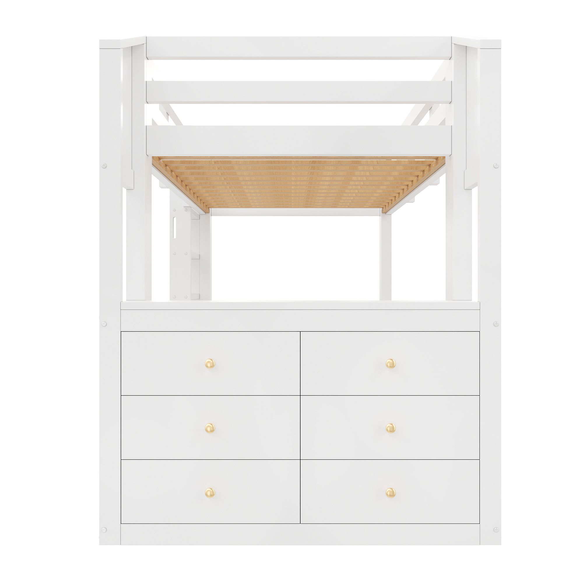 Lit mezzanine 90 x 200 cm, 3 tiroirs, éclairage LED sous le couchage, garde-corps, bois de pin, blanc, 240 x 106 x 170 cm - points forts 1