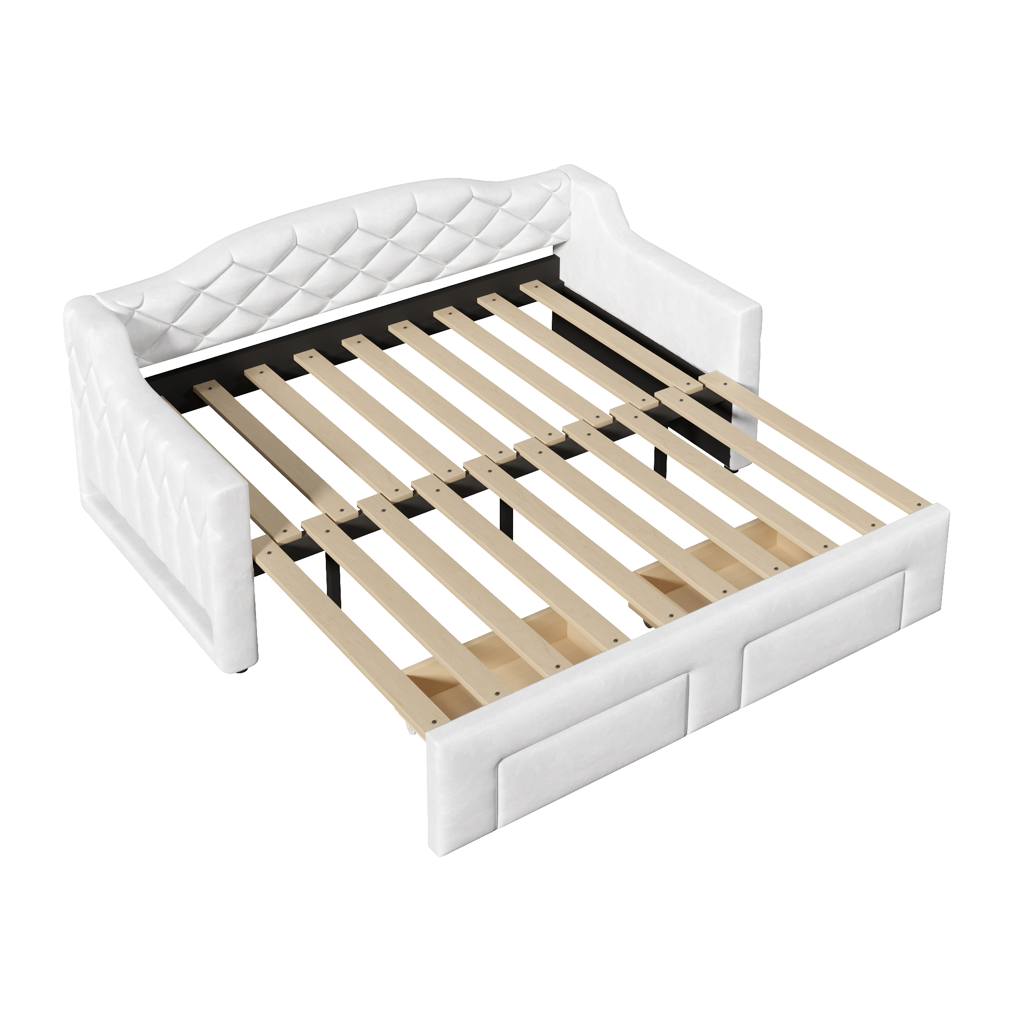 Lit banquette convertible 90x200 cm extensible à 180x200 cm,en bois,lit enfant,couchage gigogne,éclairage LED,blanc