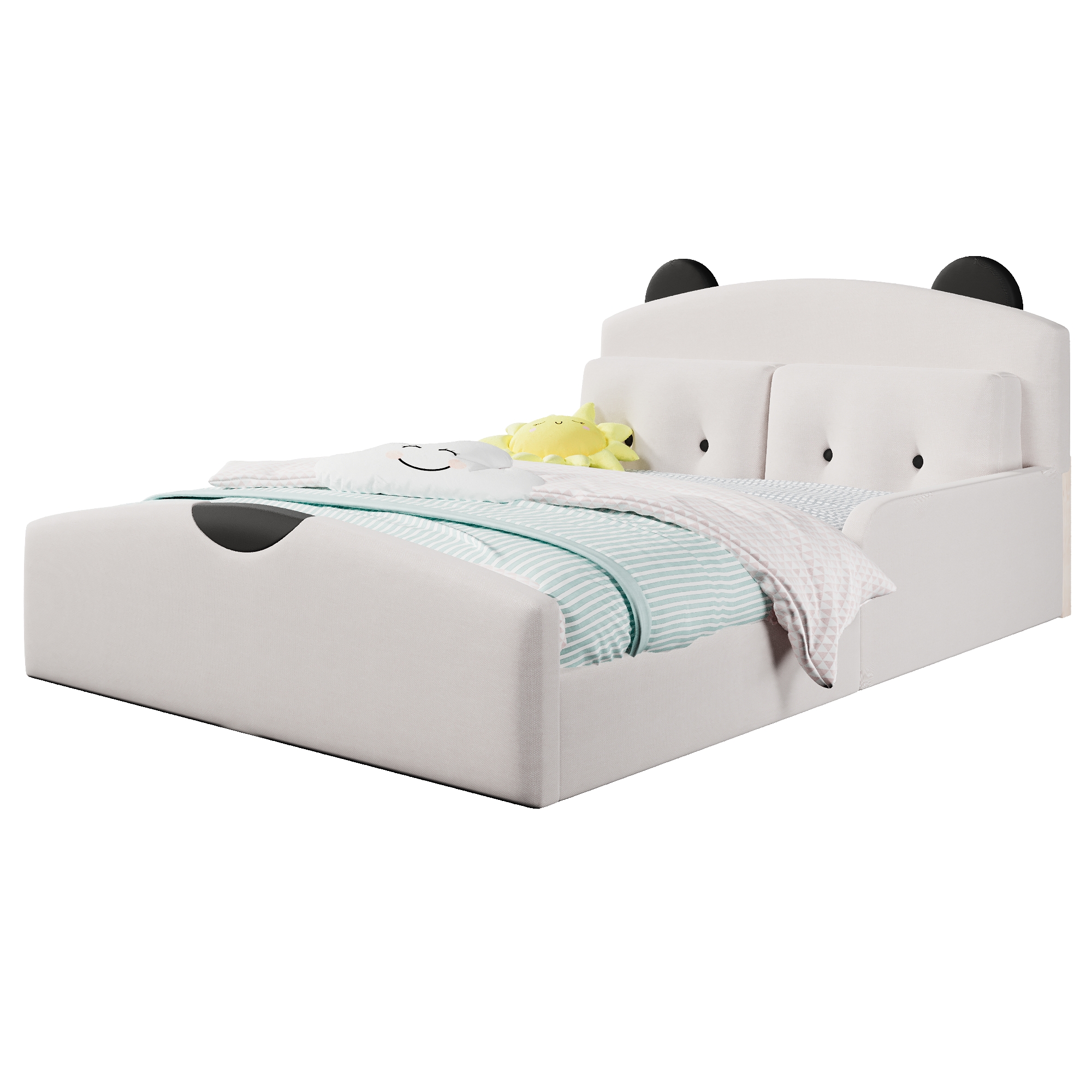Détails de Lit rembourré en lin 140 x 200 cm avec 2 coussins, Blanc