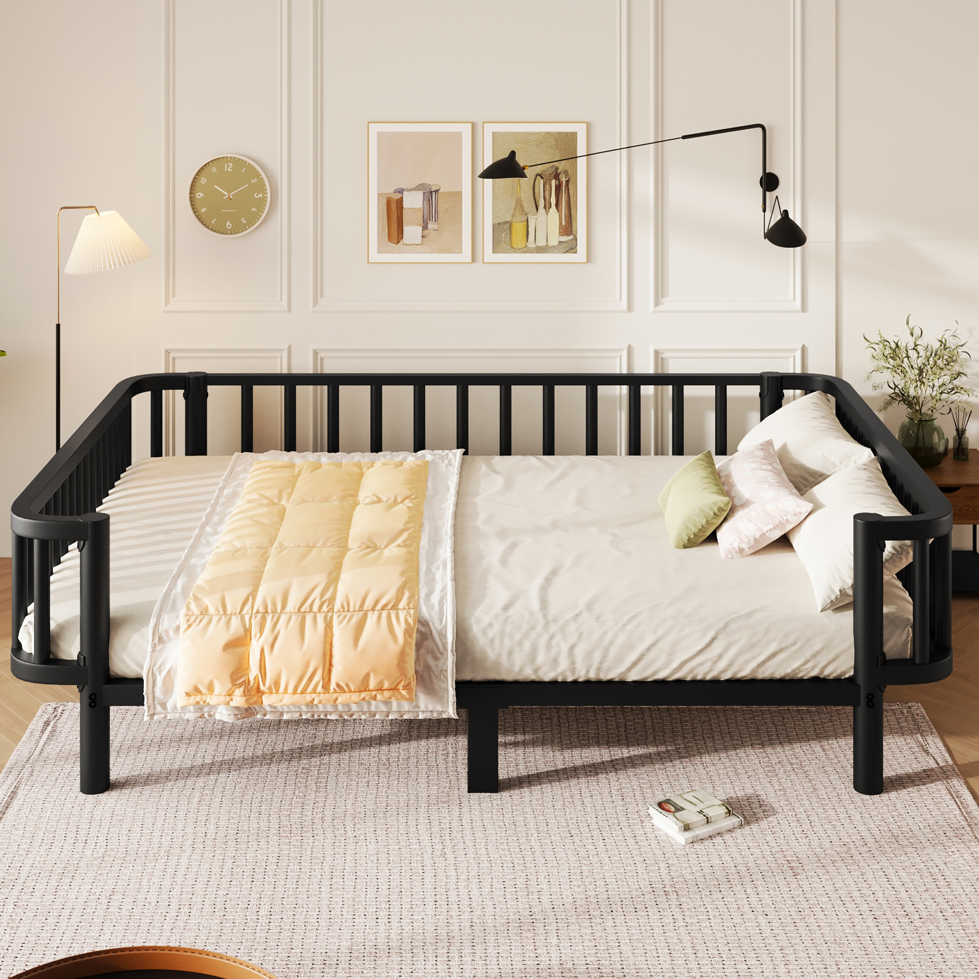 Lit banquette en métal Noir 140 x 200 cm avec sommier à lattes en acier