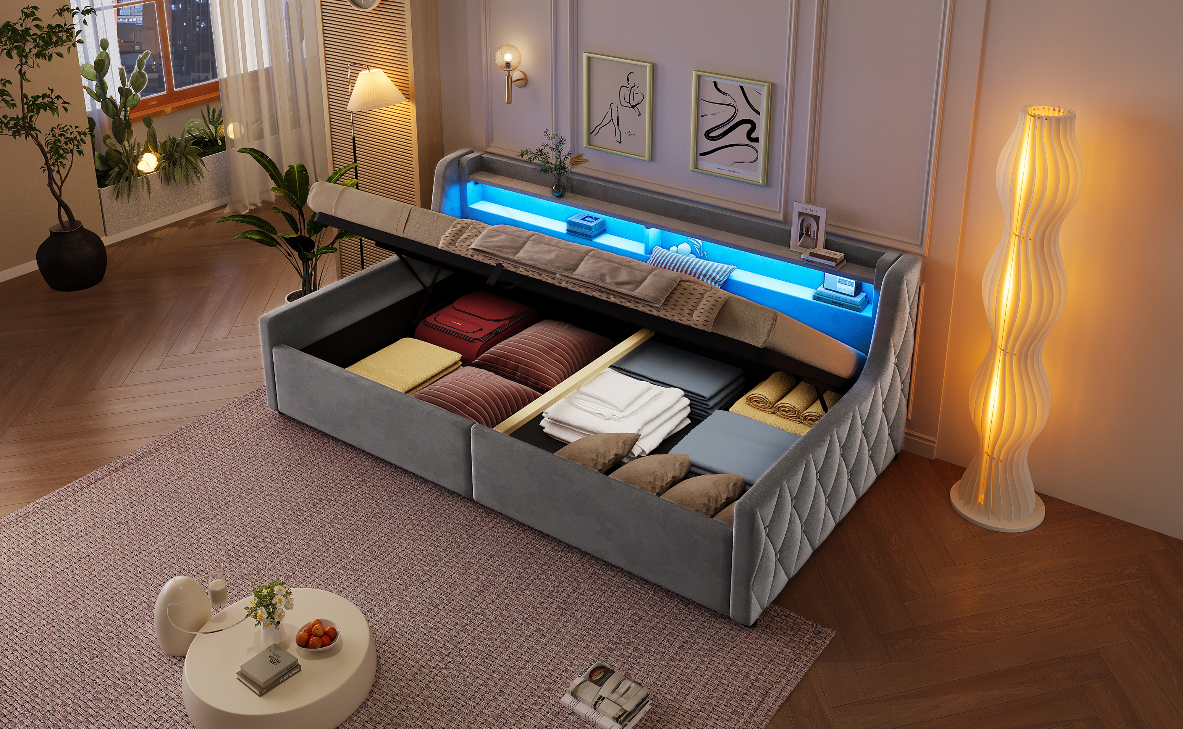 Rangement hydraulique sous le lit