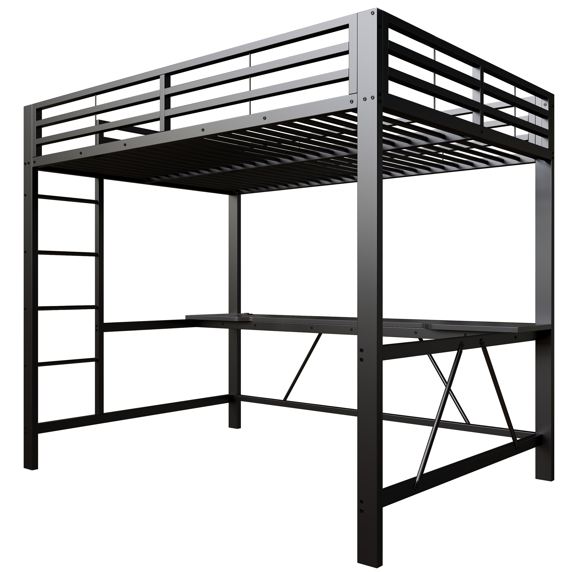 Lit mezzanine 140x200 cm,en métal,lit enfant,rangement intégré,bureau intégré,éclairage LED,port USB,noir,lit mezzanine avec bureau