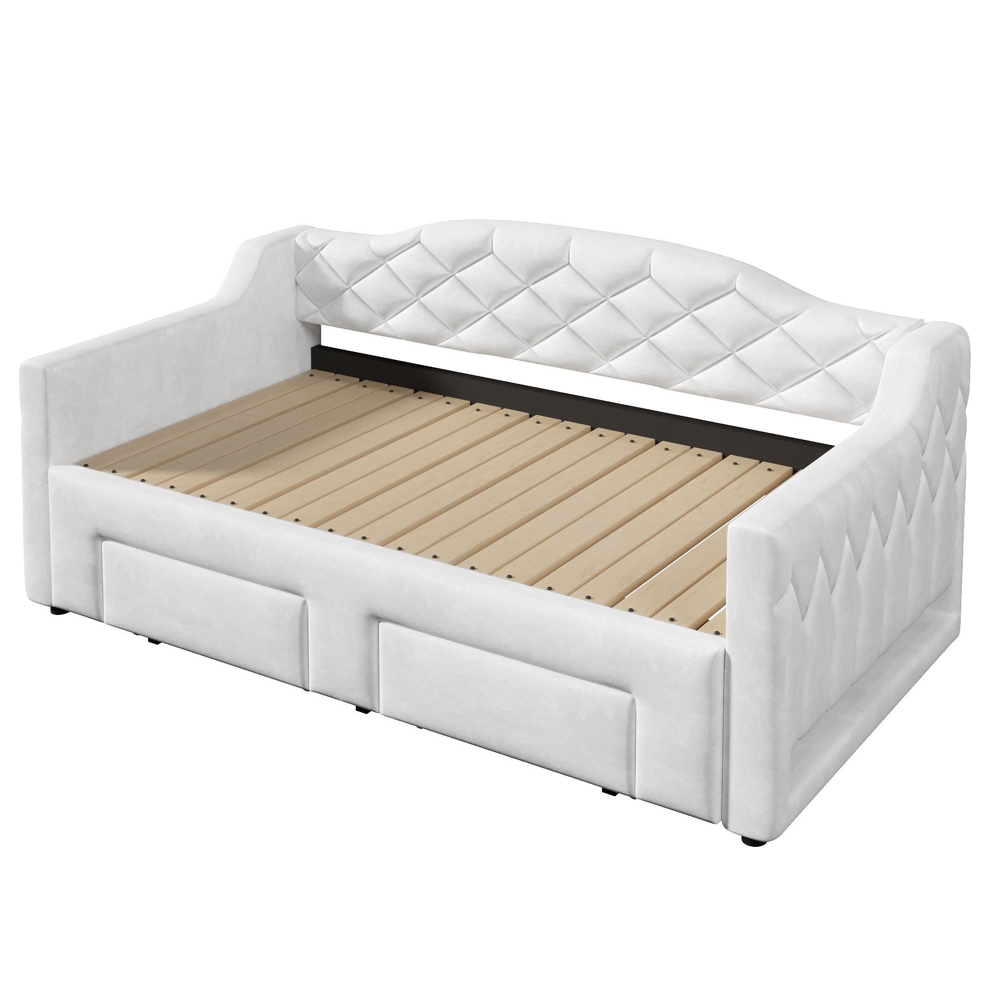 Lit banquette convertible 90x200 cm extensible à 180x200 cm,en bois,lit enfant,couchage gigogne,éclairage LED,blanc