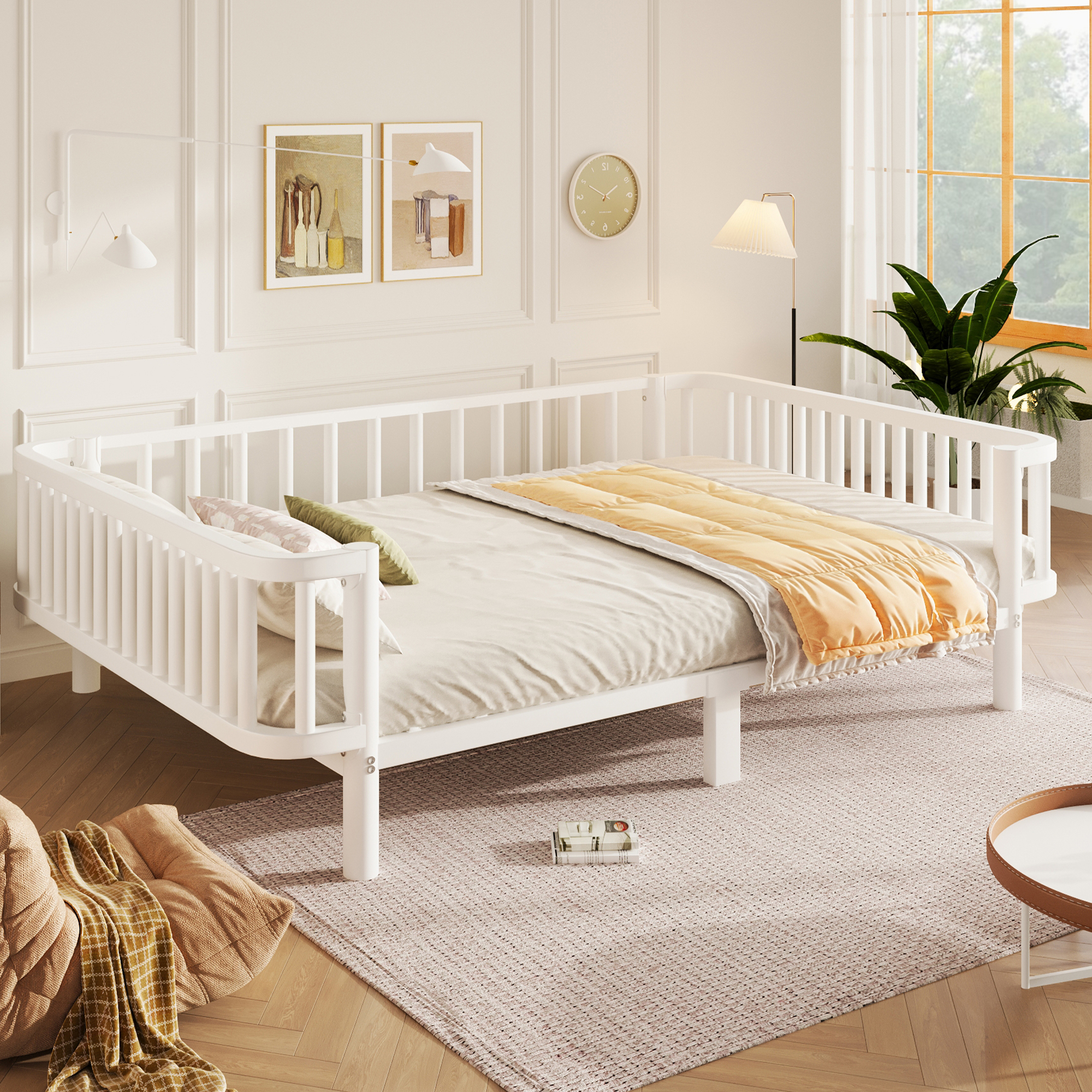 Lit banquette en métal Blanc 140 x 200 cm avec sommier à lattes en acier