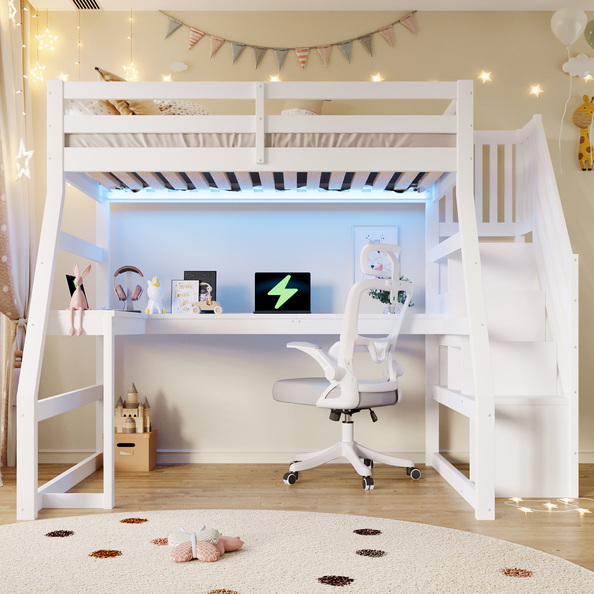 Lit mezzanine enfant 90x200 cm avec bureau intégré