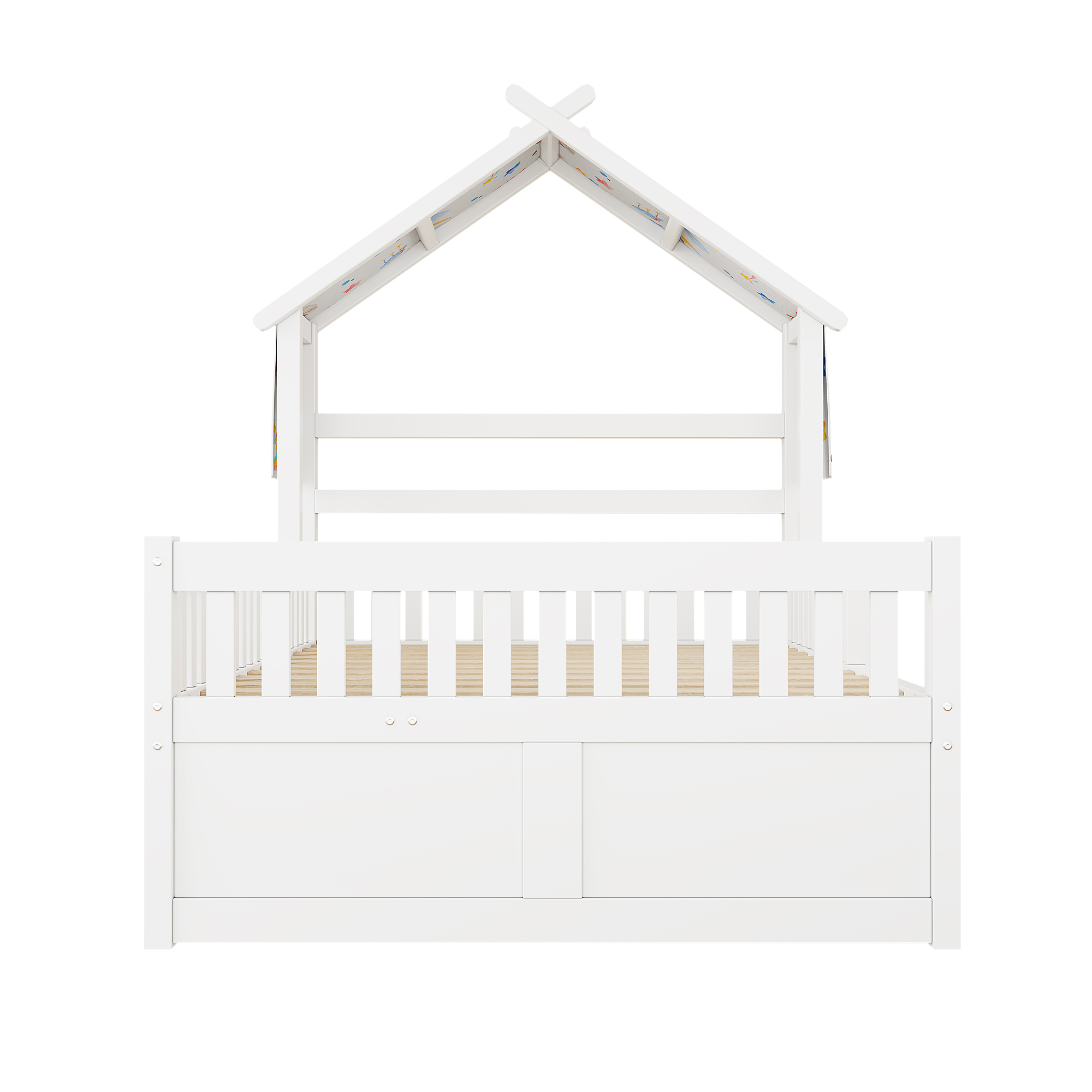 Lit cabane 140x200 cm,en bois,lit enfant,lit gigogne,port USB,blanc