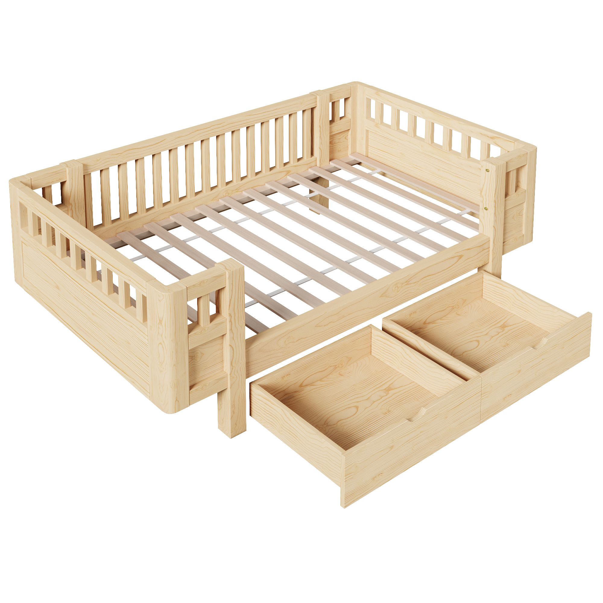 Lit / lit de chambre 90 x 200 cm avec éclairage LED, rangements intégrés, fonction extensible, bois - points forts 1